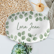 Personalized Name Platter – Custom Leafy Design Serving Tray, Elegant Kitchen Decor, Gift for Her, Custom Family Name Plate