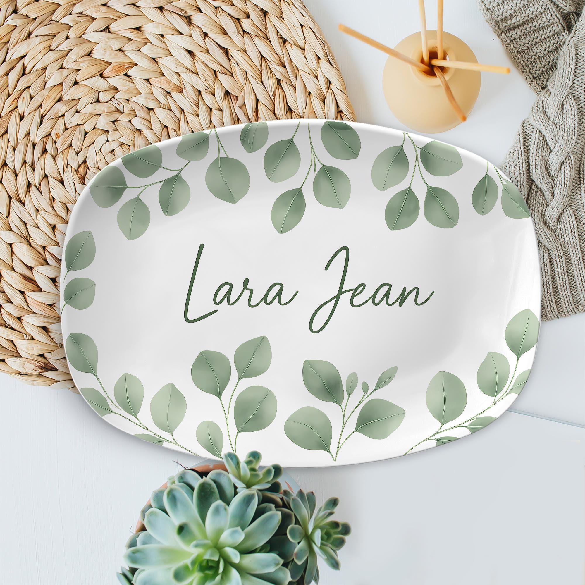 Personalized Name Platter – Custom Leafy Design Serving Tray, Elegant Kitchen Decor, Gift for Her, Custom Family Name Plate