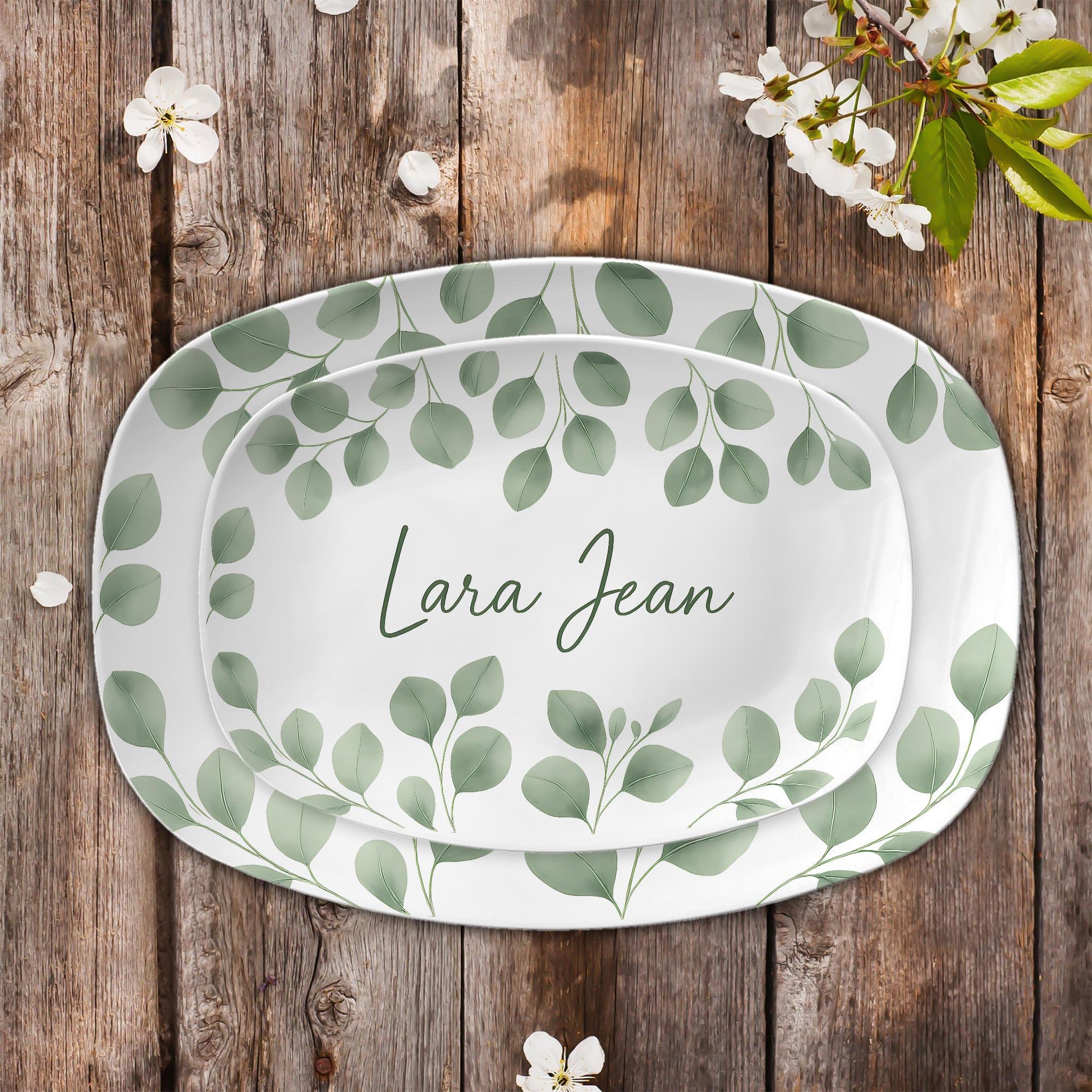 Personalized Name Platter – Custom Leafy Design Serving Tray, Elegant Kitchen Decor, Gift for Her, Custom Family Name Plate