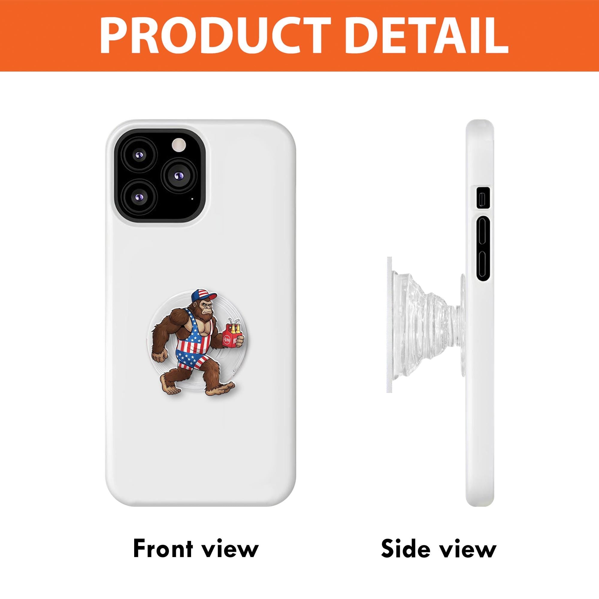 Patriotic Bigfoot Phone Grip – Funny USA Sasquatch Holder – 4th of July Pop Socket Accessory – Red White Blue Phone Stand