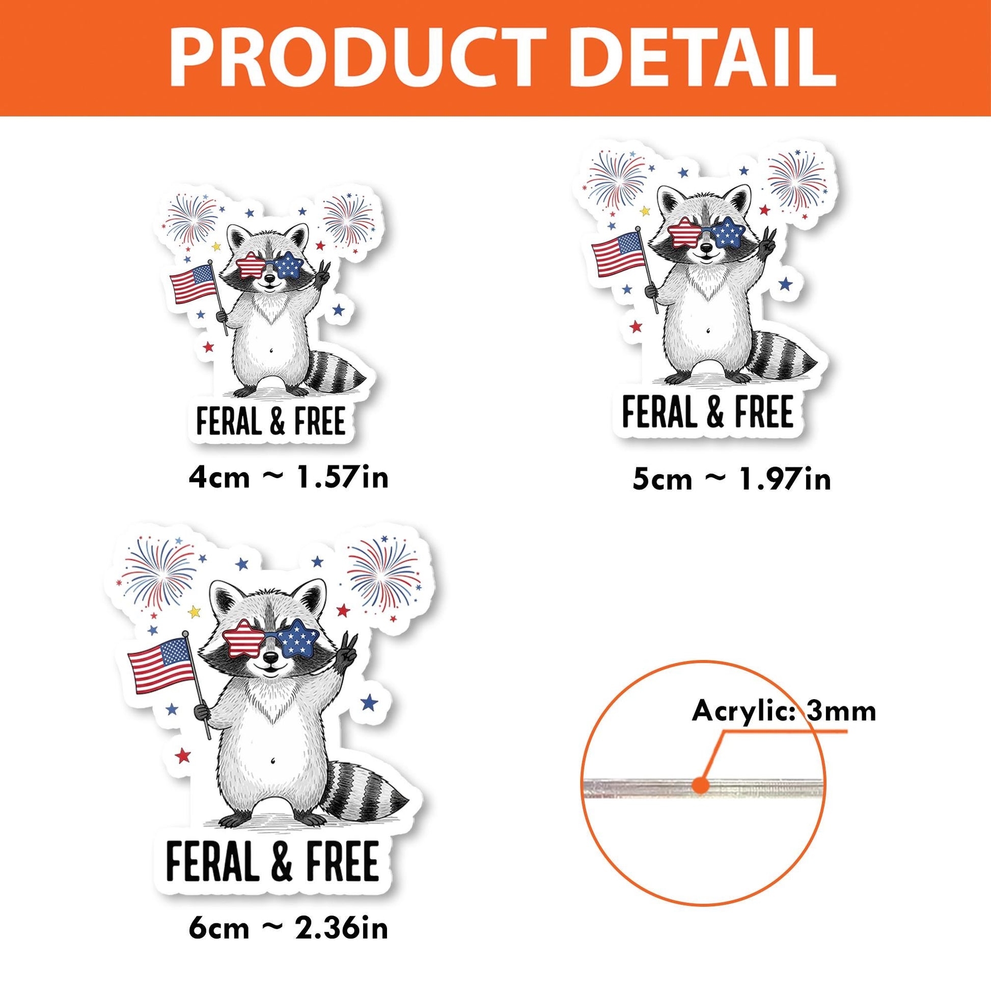 USA Patriotic Raccoon Badge Reel, Feral & Free Retractable ID Holder, Funny 4th of July Nurse Doctor Student Lanyard