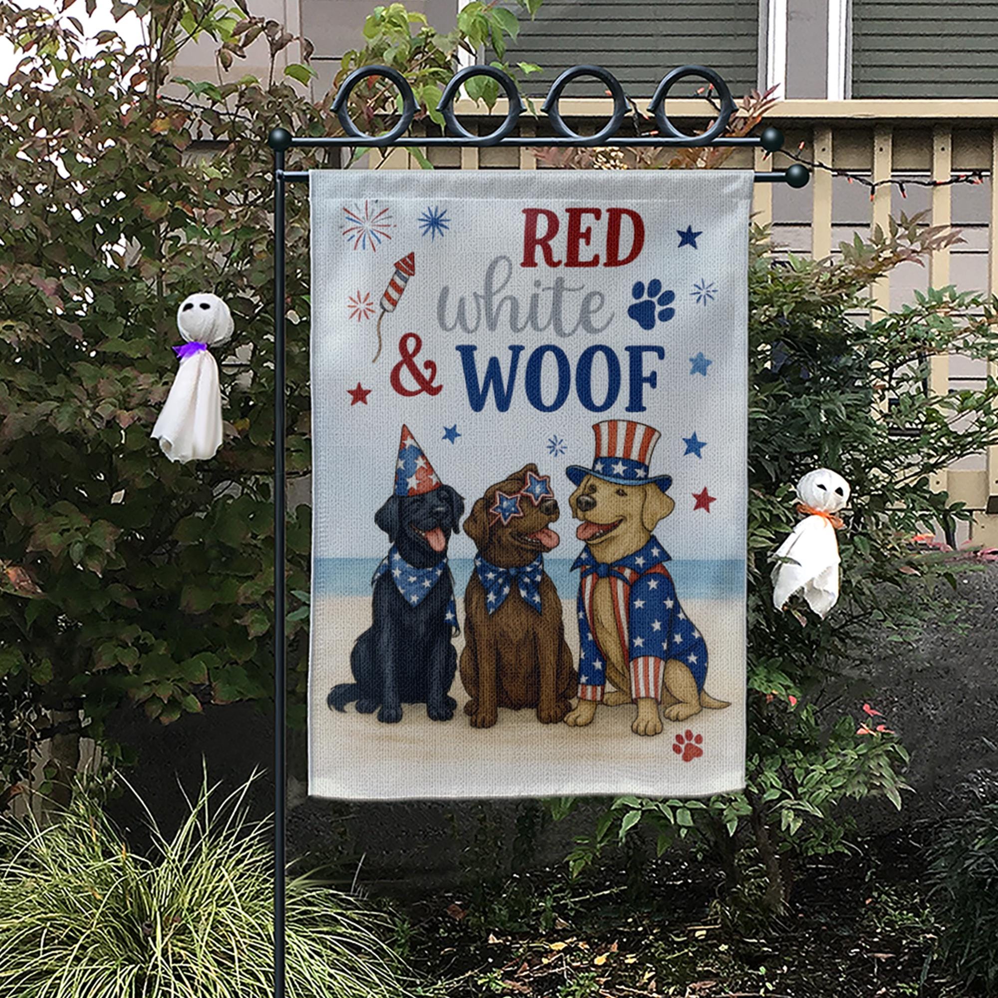 Red White and Woof Garden Flag – 4th of July Patriotic Dog Flag, Independence Day Outdoor Decor, Cute USA Dog Party Yard Banner