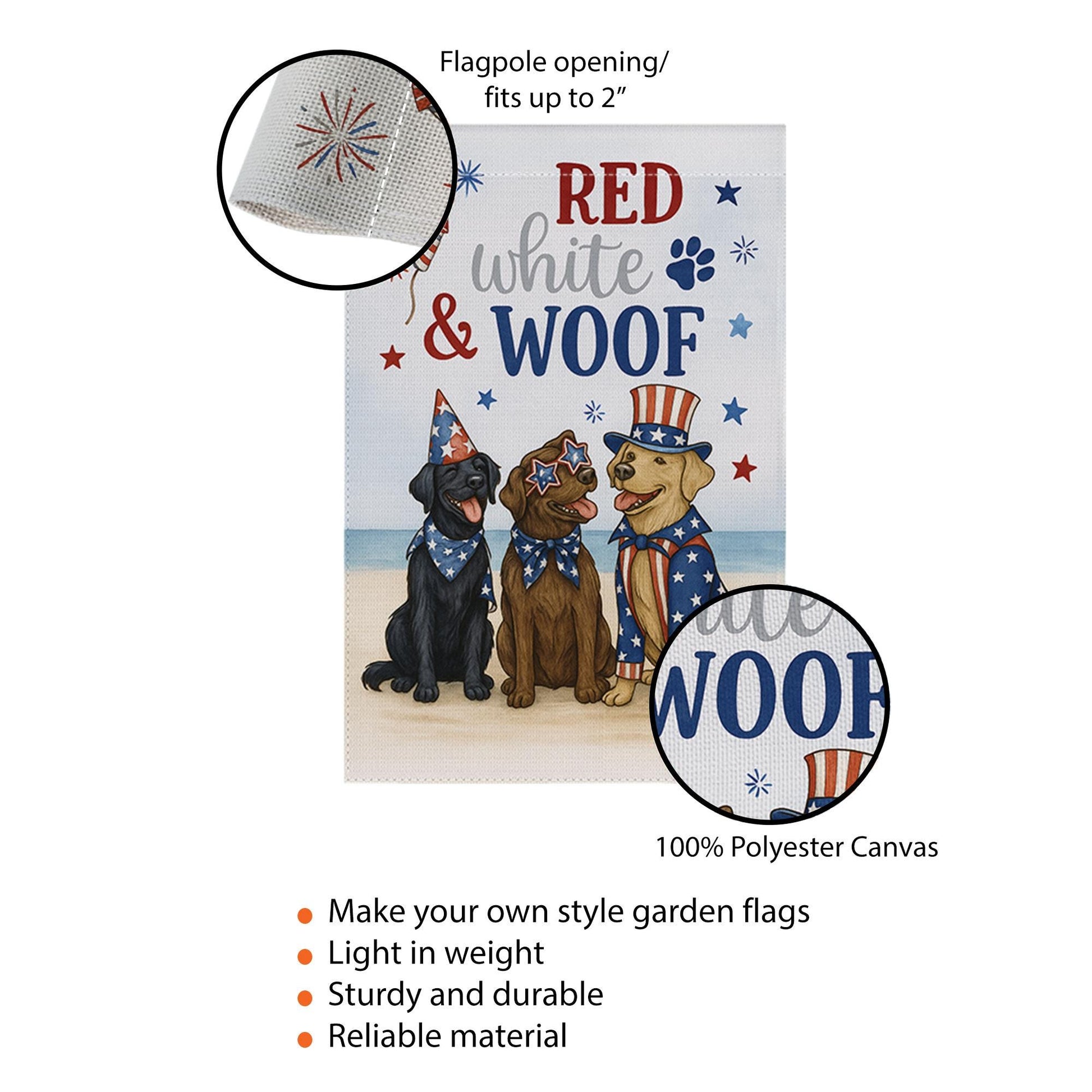 Red White and Woof Garden Flag – 4th of July Patriotic Dog Flag, Independence Day Outdoor Decor, Cute USA Dog Party Yard Banner