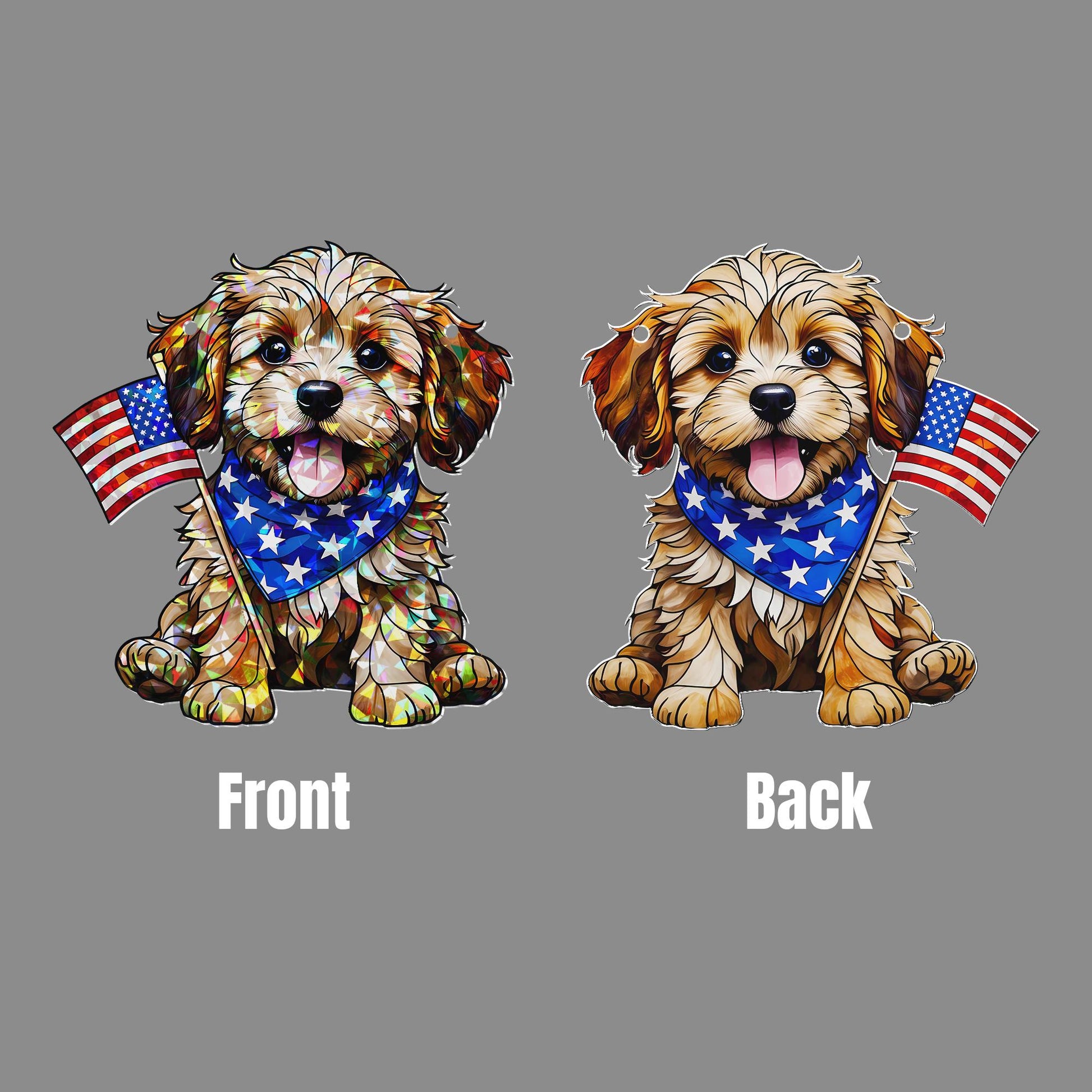 Patriotic Puppy Acrylic Window Hanging – 4th of July Dog Suncatcher – USA Flag Decor – Independence Day Home Decoration Gift