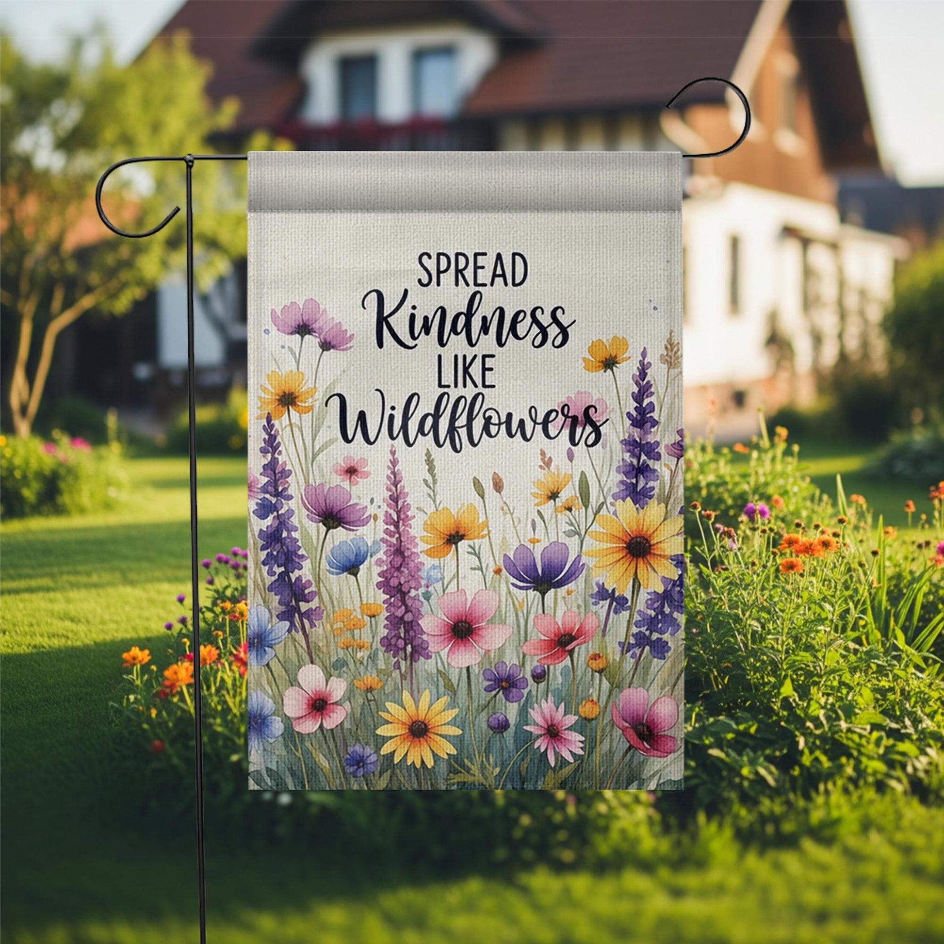Wildflower Garden Flag, Spread Kindness Outdoor Decor, Floral Yard Flag, Inspirational Summer Banner, Cottagecore Garden Sign