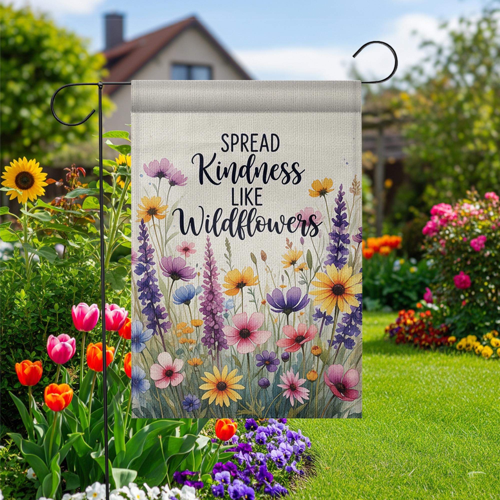 Wildflower Garden Flag, Spread Kindness Outdoor Decor, Floral Yard Flag, Inspirational Summer Banner, Cottagecore Garden Sign