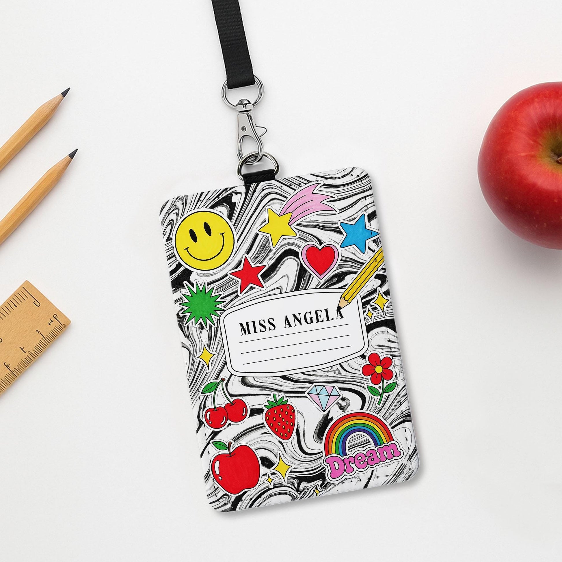 Personalized Teacher Badge Holder, Cute Name Tag Lanyard, Custom ID Holder for Women,Fun School Accessories,Teacher Gift Idea,back to school