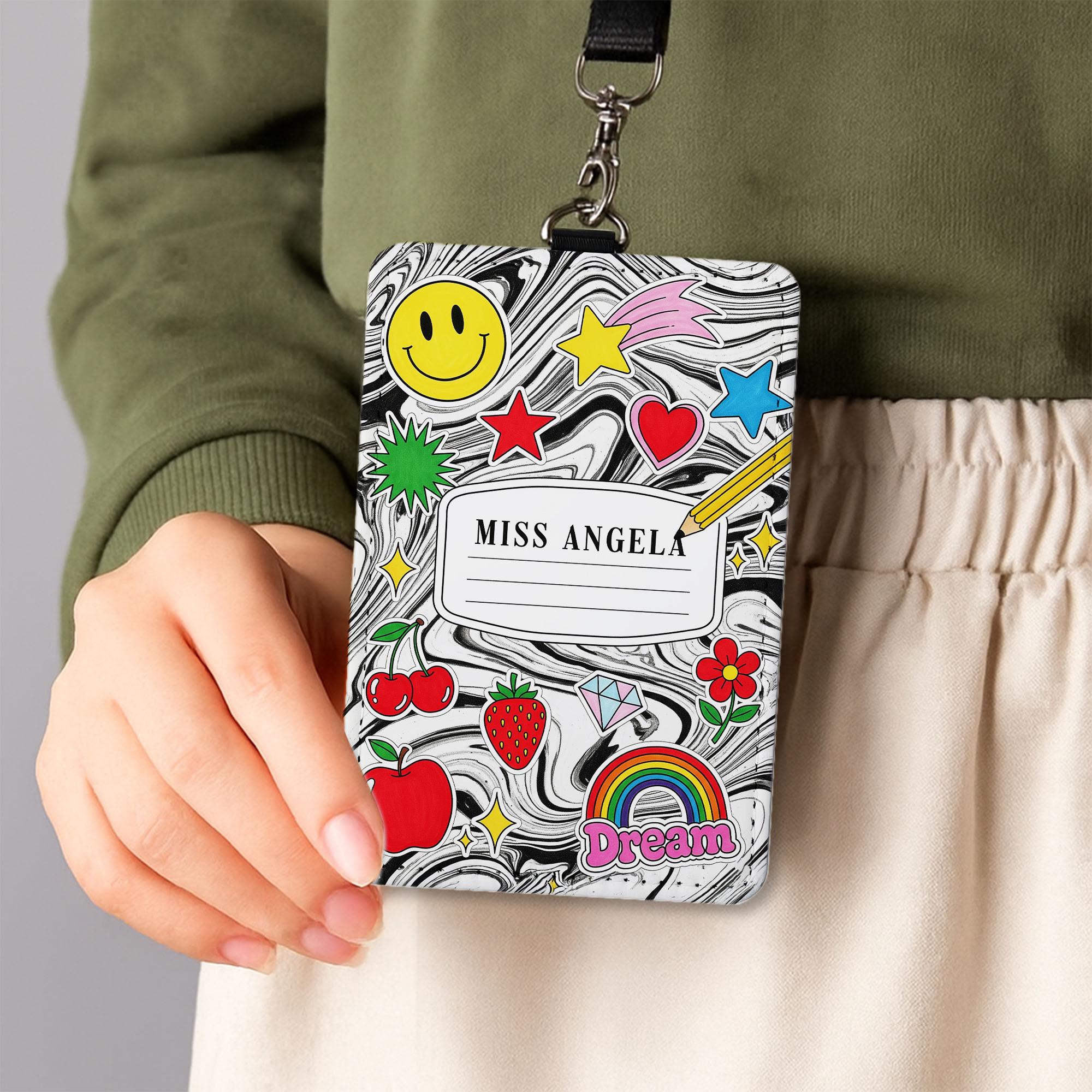 Personalized Teacher Badge Holder, Cute Name Tag Lanyard, Custom ID Holder for Women,Fun School Accessories,Teacher Gift Idea,back to school