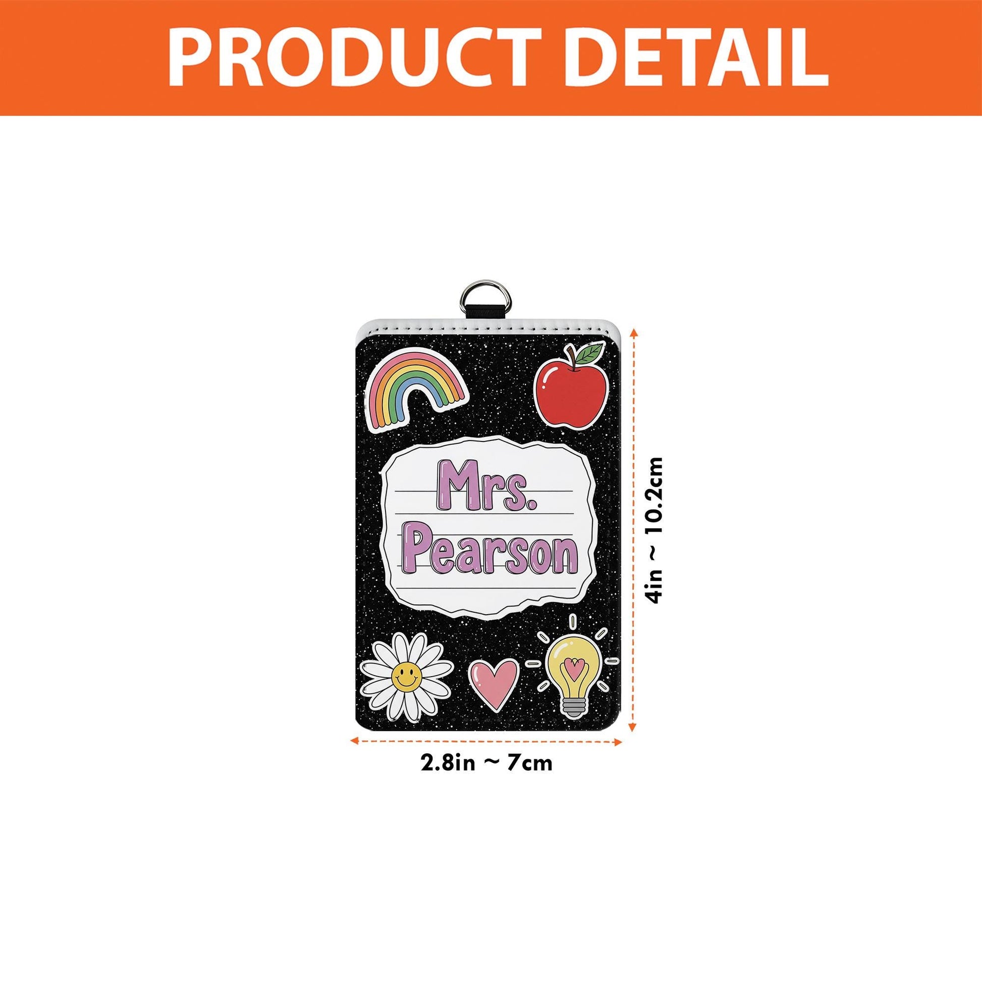 Personalized Teacher Badge Holder, Custom Name Tag Lanyard, Cute Black Glitter ID Badge, Back to School Gift, Teacher School Accessory