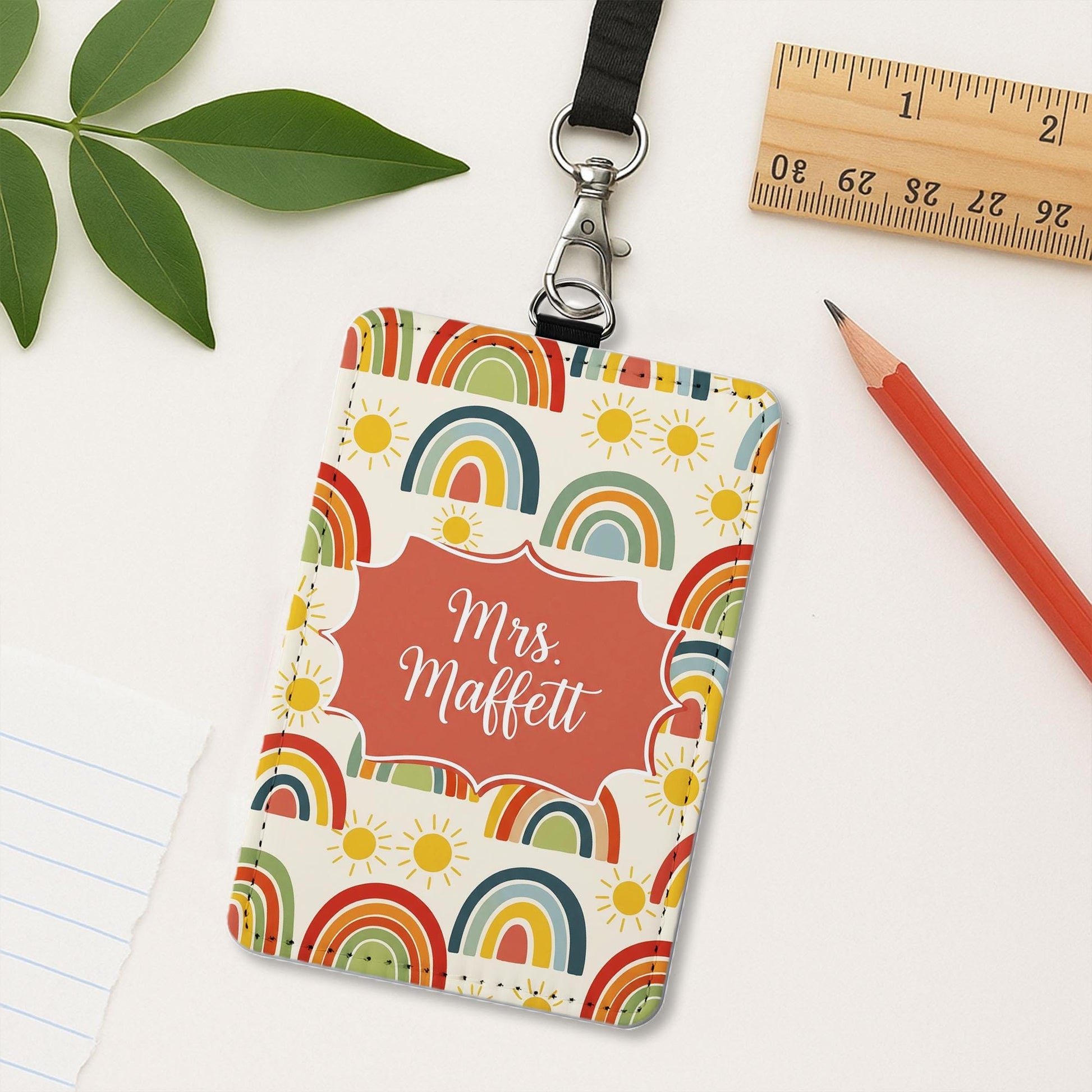 Personalized Rainbow Badge Holder, Custom Teacher Name Tag Lanyard, Cute Classroom ID, Back to School Gift, Teacher School Accessory