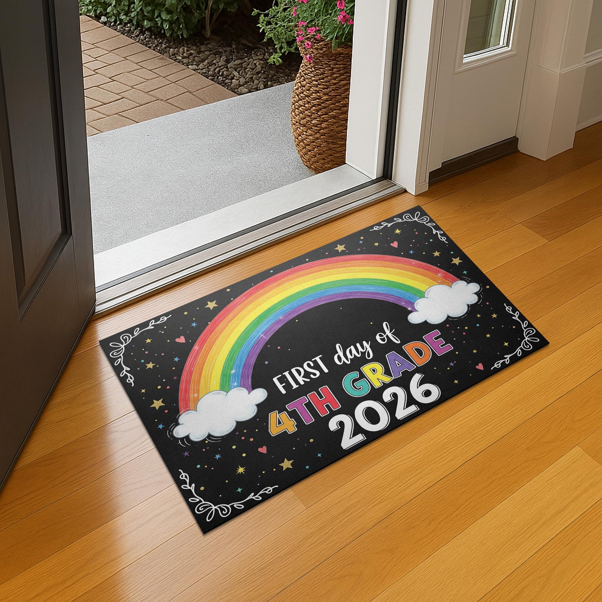 First Day of School Doormat, Custom Grade Rainbow Mat, 4th Grade 2026 Rug, Personalized Back to School Decor, Classroom Welcome Mat