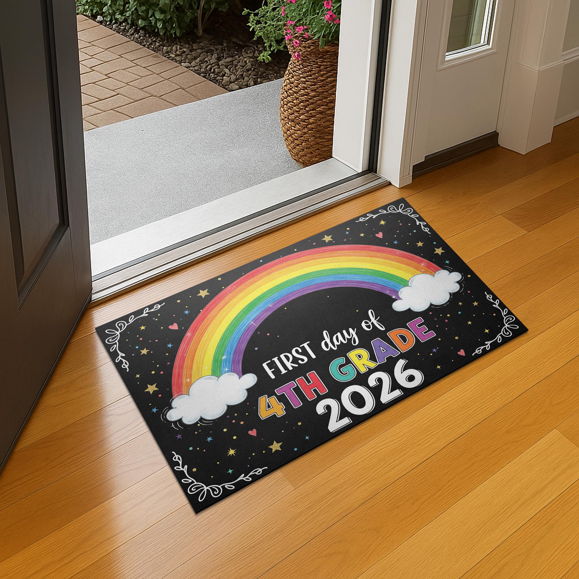 First Day of School Doormat, Custom Grade Rainbow Mat, 4th Grade 2026 Rug, Personalized Back to School Decor, Classroom Welcome Mat
