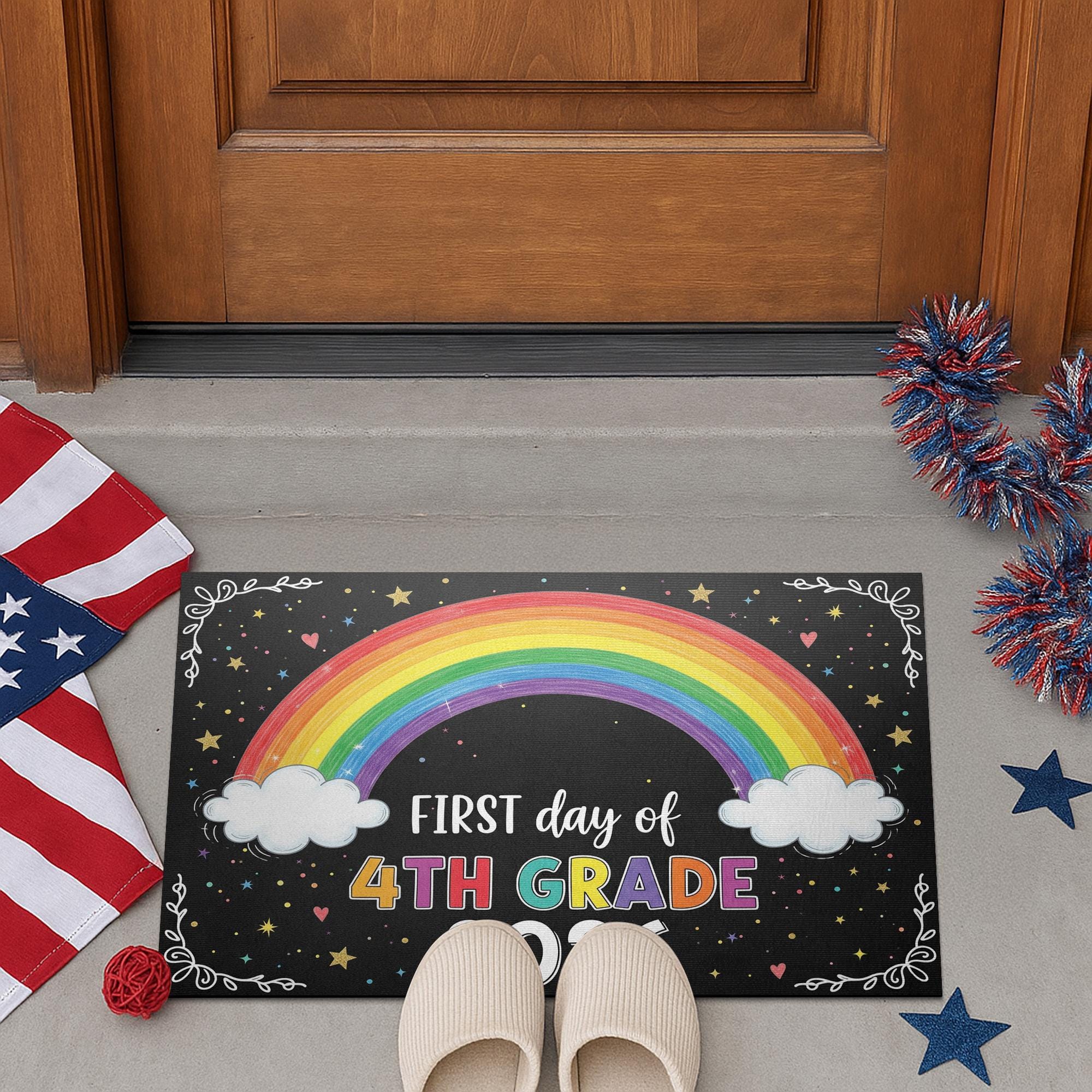First Day of School Doormat, Custom Grade Rainbow Mat, 4th Grade 2026 Rug, Personalized Back to School Decor, Classroom Welcome Mat