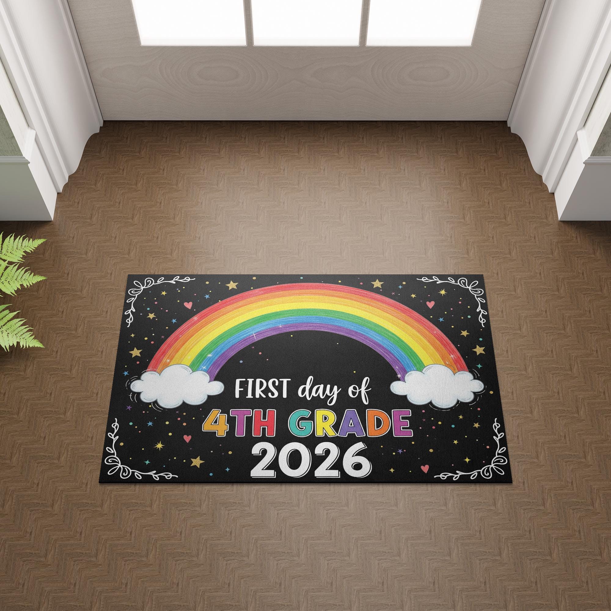 First Day of School Doormat, Custom Grade Rainbow Mat, 4th Grade 2026 Rug, Personalized Back to School Decor, Classroom Welcome Mat