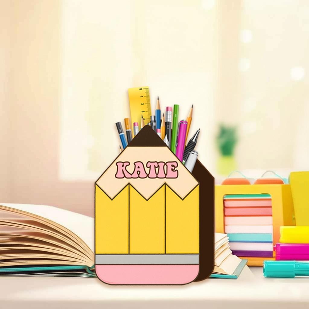 Personalized Pencil Shaped Desk Organizer for Kids, Custom Name Pencil Holder for Teachers, Students, Classroom Decor, Back To School Gift