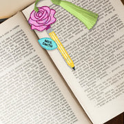 Personalized Teacher Hologram Bookmark with Rose & Pencil – Custom Name Tassel Bookmark for Teacher or Book Lover Gift, Back To School Gift
