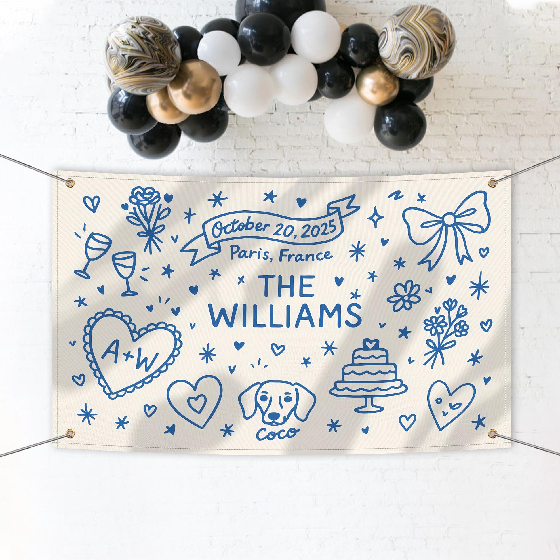 Custom Wedding Banner, Personalized Couple Name Sign, Wedding Date Flag, Custom date & location Reception Decor, Wedding Decor