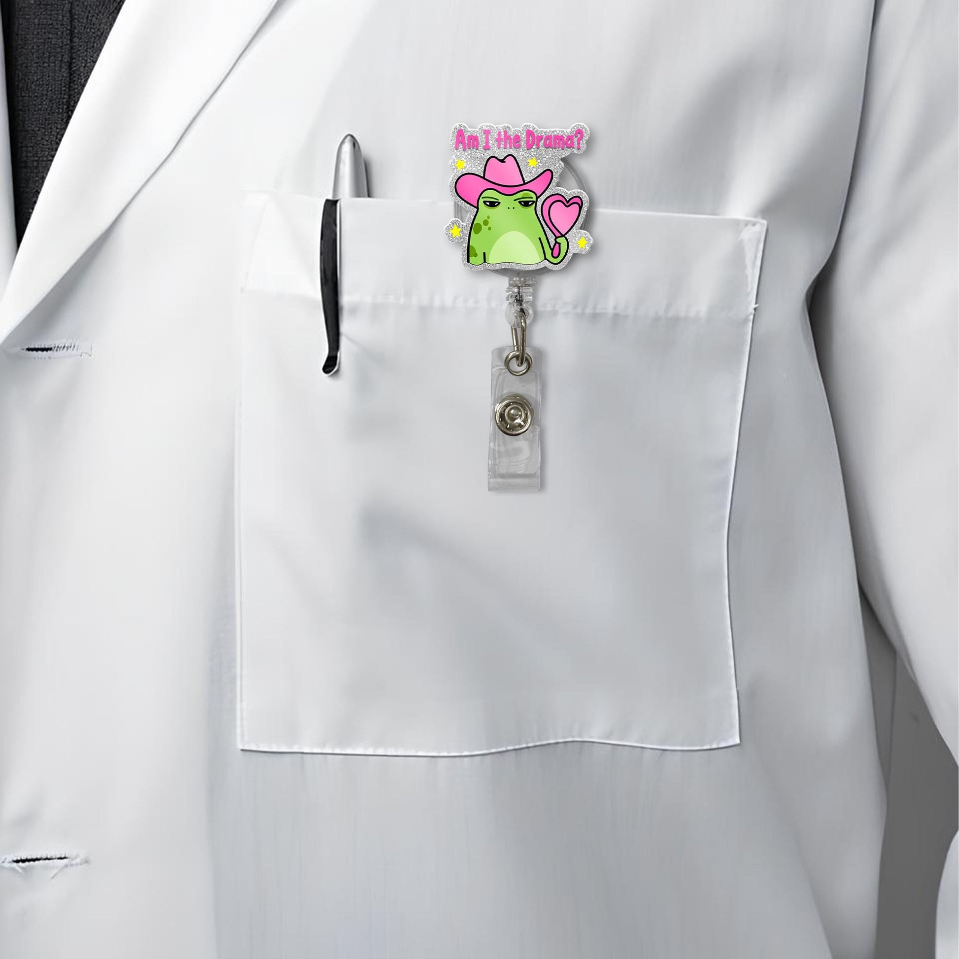 Cowgirl Frog Badge Reel, Am I the Drama ID Holder, Funny Nurse Badge, Cute Frog Clip, Sassy Office Gift, Teacher Badge Accessory
