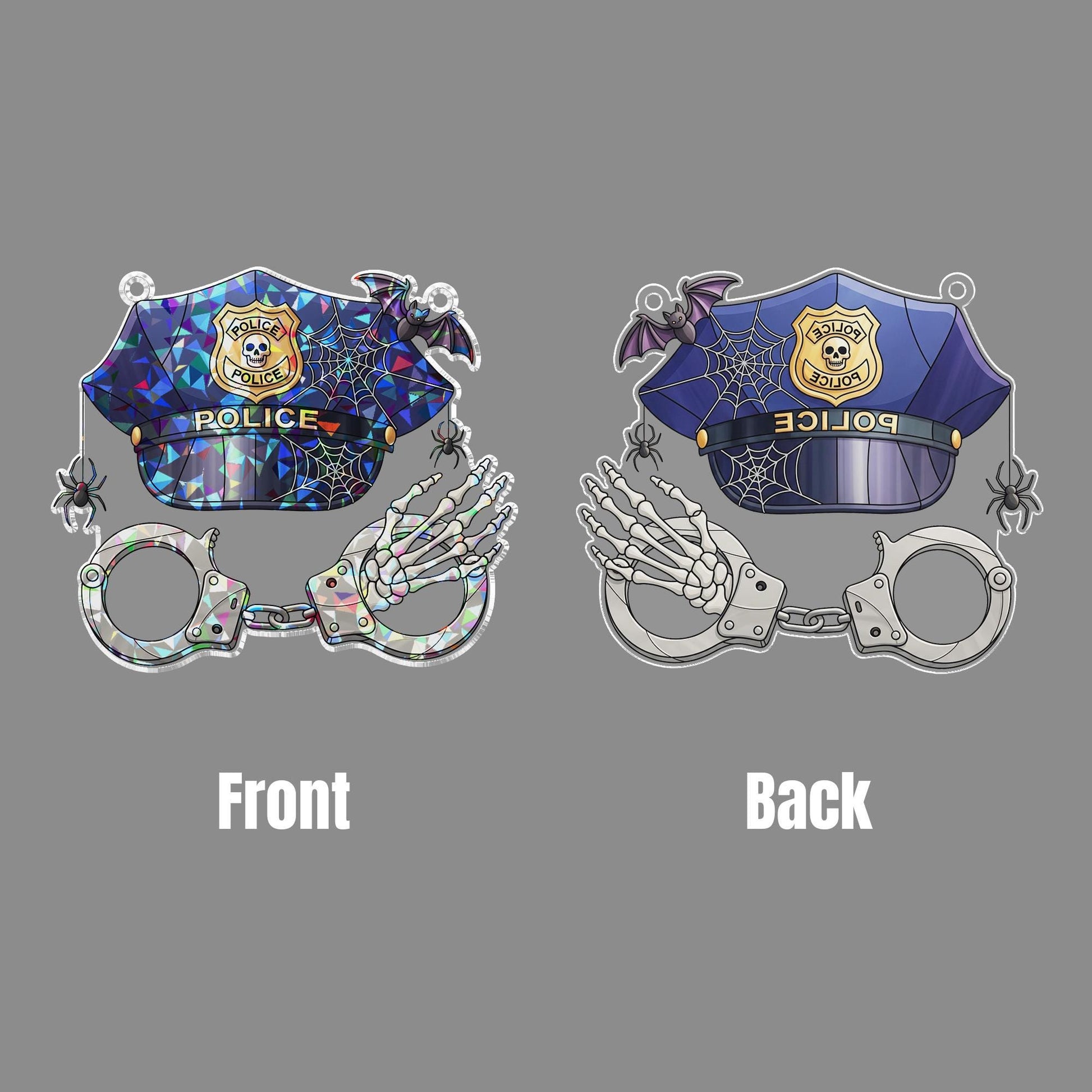 Spooky Police Officer Halloween Decor - Skeleton Handcuffs Wall Art - Funny Gothic Law Enforcement Gift - Halloween Cop Sign