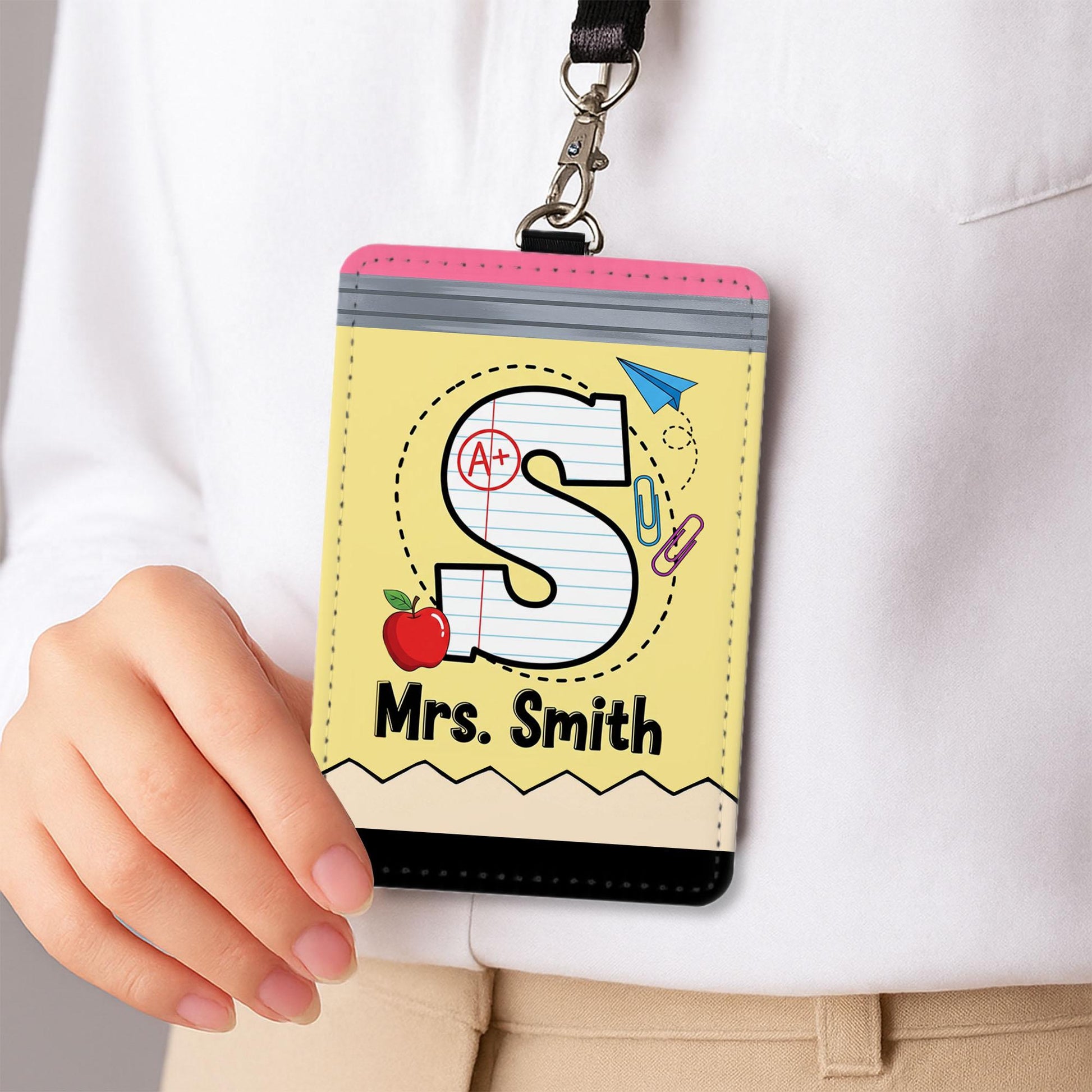 Personalized Teacher Pencil Badge Holder, Custom Name ID Holder, Teacher Gift, Classroom Accessory, Back to School