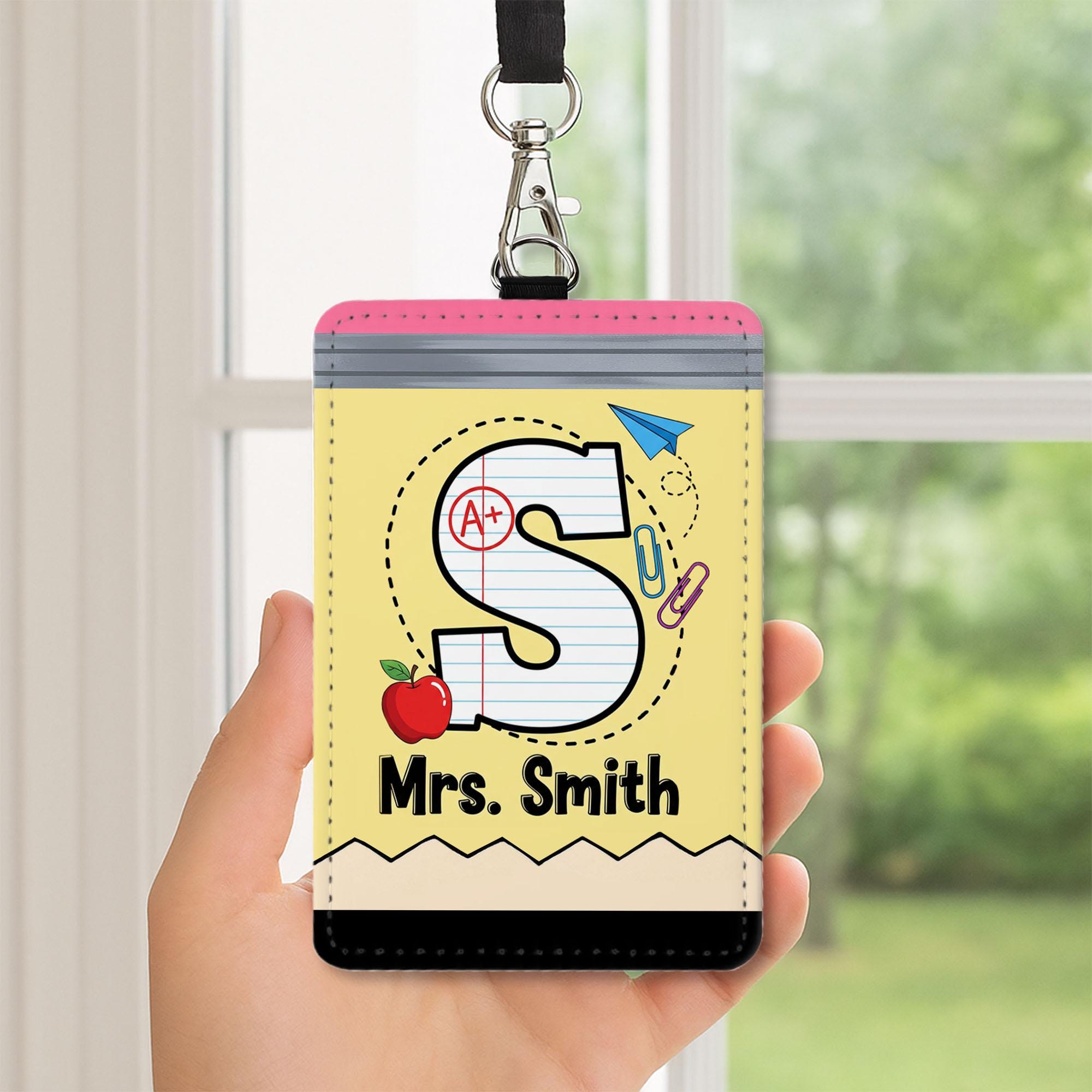 Personalized Teacher Pencil Badge Holder, Custom Name ID Holder, Teacher Gift, Classroom Accessory, Back to School