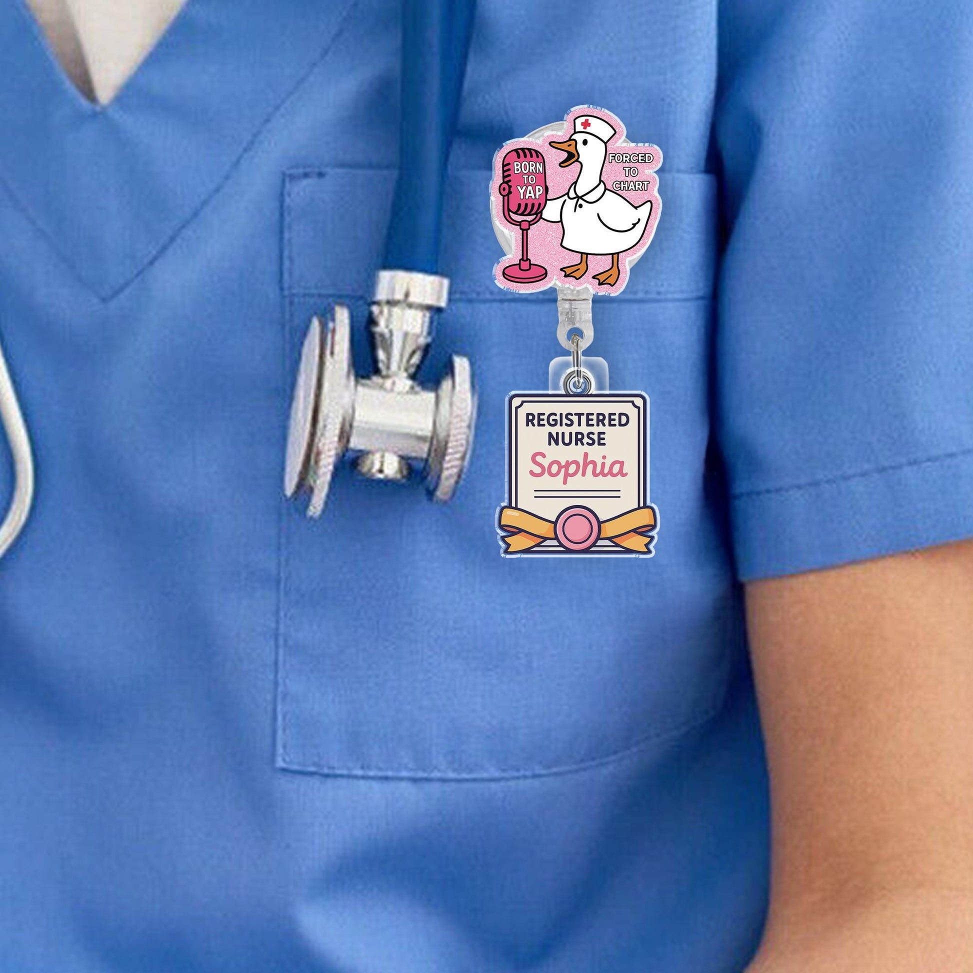 Registered Nurse Badge Reel, Funny RN Goose ID Holder, Personalized Goose Badge, Born to Yap Forced to Chart, Cute Yapper Nurse Gift for Her