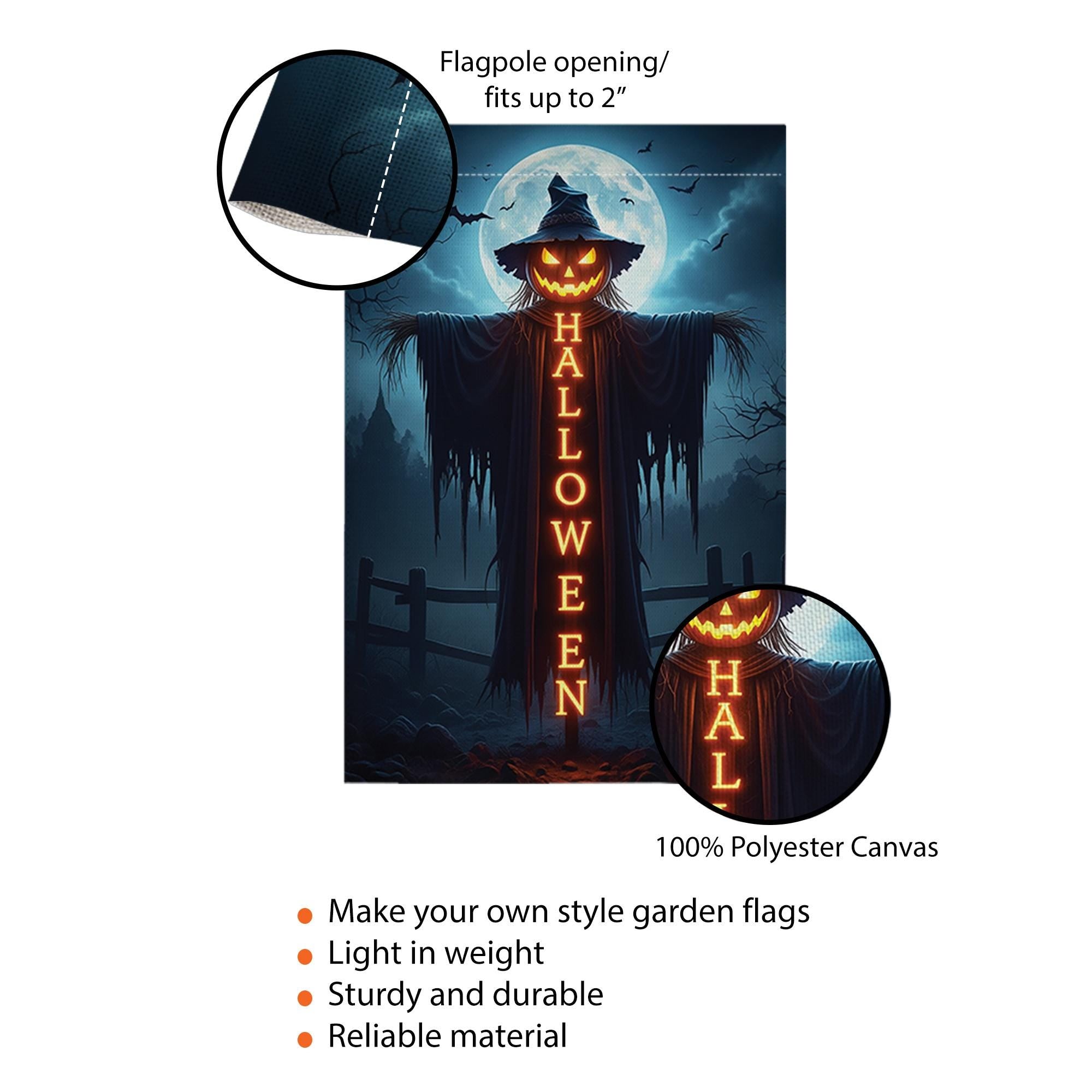 Spooky Halloween Garden Flag, Scarecrow Jack O'Lantern Yard Decor, Creepy Outdoor Banner, Gothic Holiday Decoration for Porch & Lawn