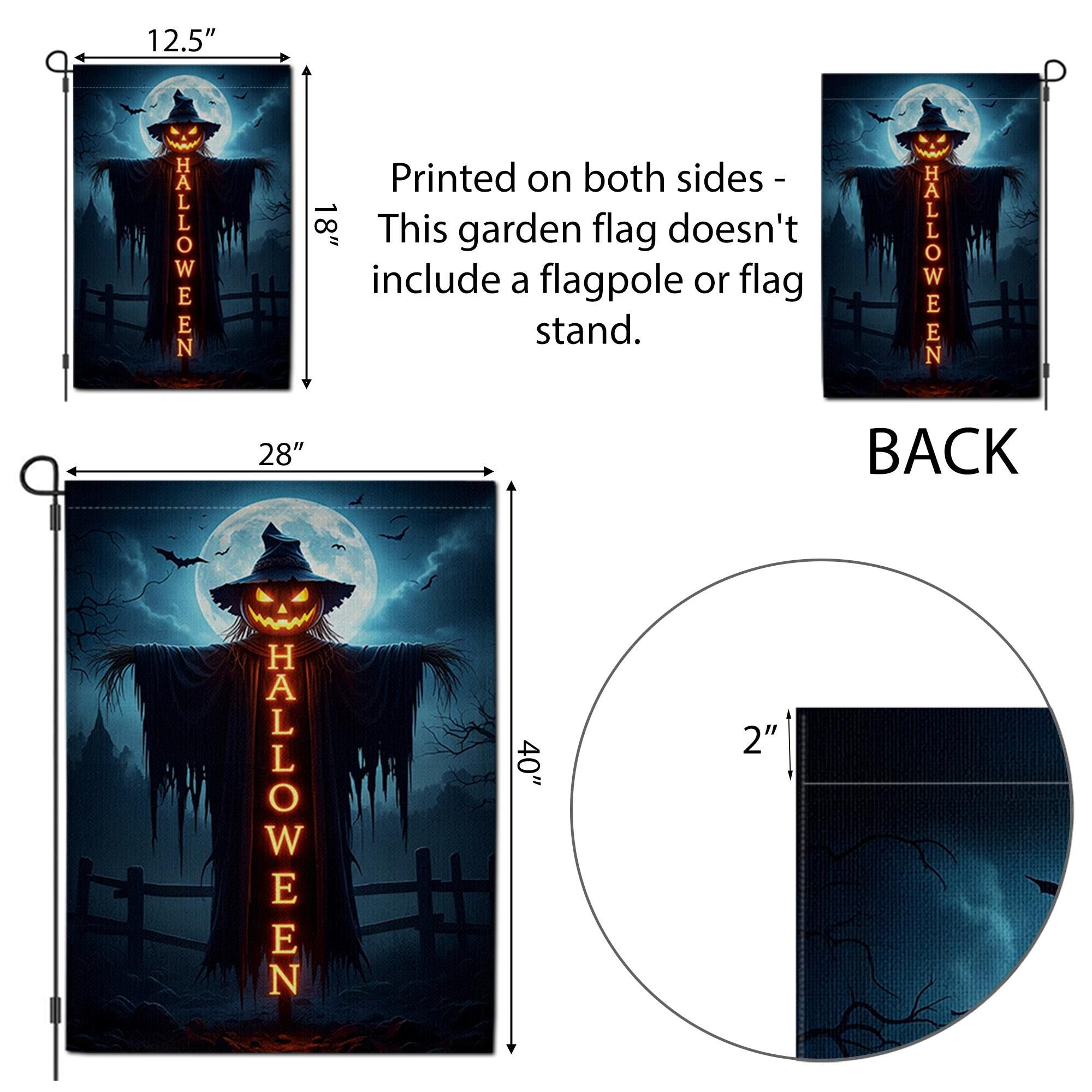 Spooky Halloween Garden Flag, Scarecrow Jack O'Lantern Yard Decor, Creepy Outdoor Banner, Gothic Holiday Decoration for Porch & Lawn