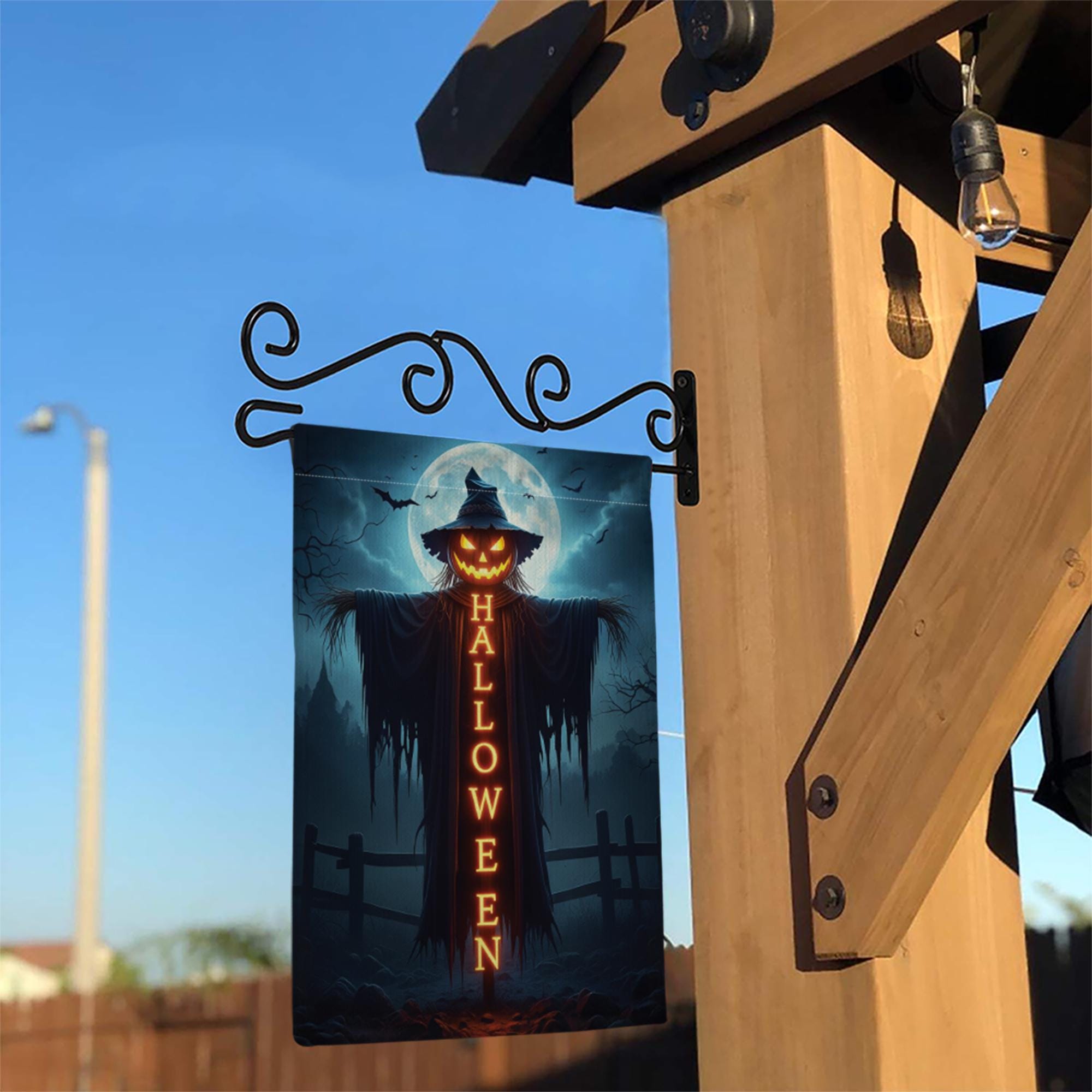 Spooky Halloween Garden Flag, Scarecrow Jack O'Lantern Yard Decor, Creepy Outdoor Banner, Gothic Holiday Decoration for Porch & Lawn