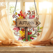 Autumn Arrow Sign Ornament, Rustic Fall Leaves Window Hanging, Farmhouse Thanksgiving Door Hanger, Seasonal Wall Decor
