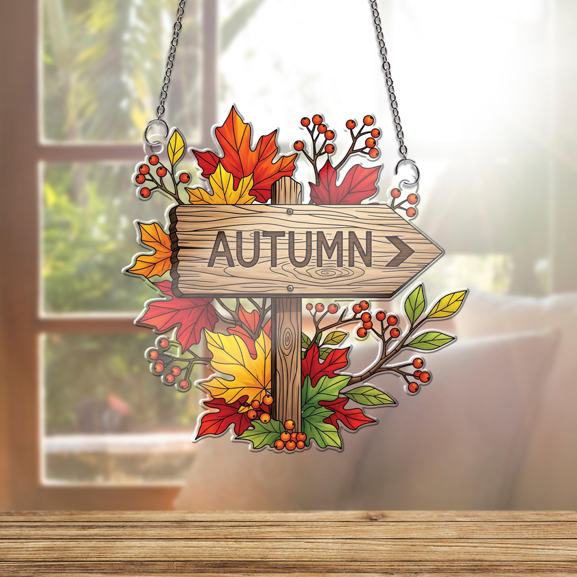 Autumn Arrow Sign Ornament, Rustic Fall Leaves Window Hanging, Farmhouse Thanksgiving Door Hanger, Seasonal Wall Decor