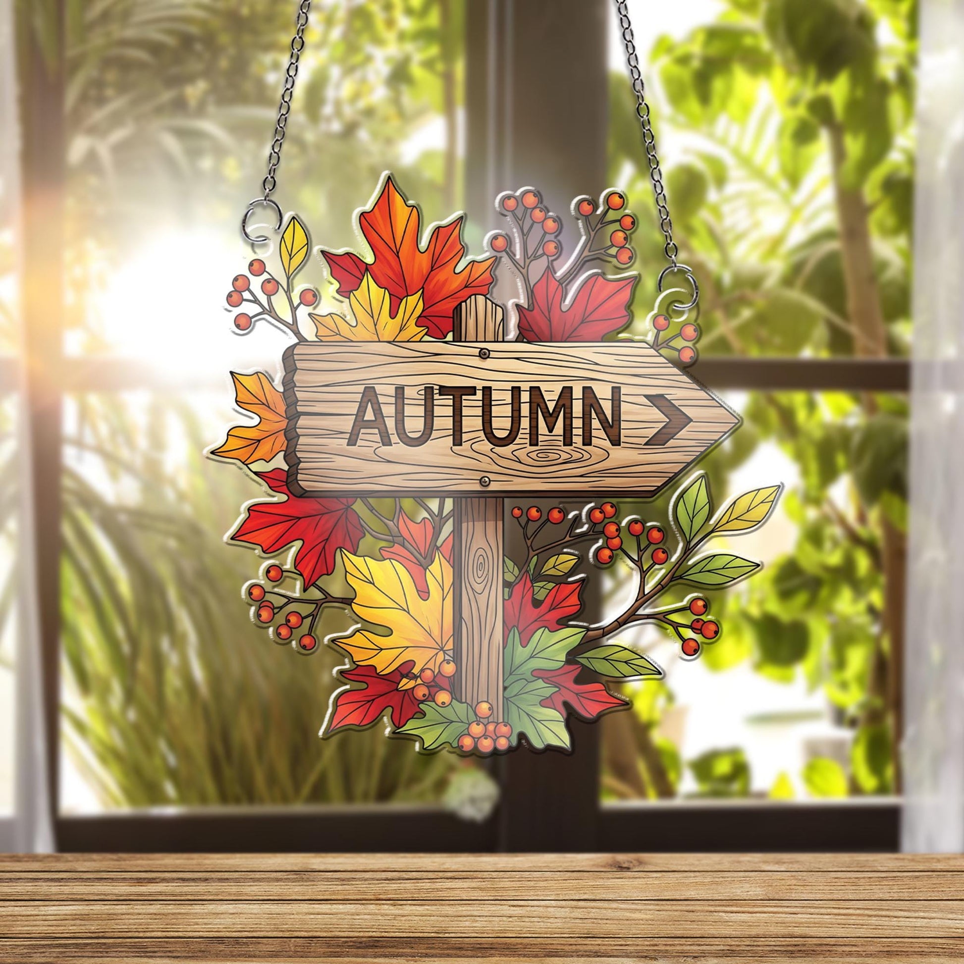 Autumn Arrow Sign Ornament, Rustic Fall Leaves Window Hanging, Farmhouse Thanksgiving Door Hanger, Seasonal Wall Decor