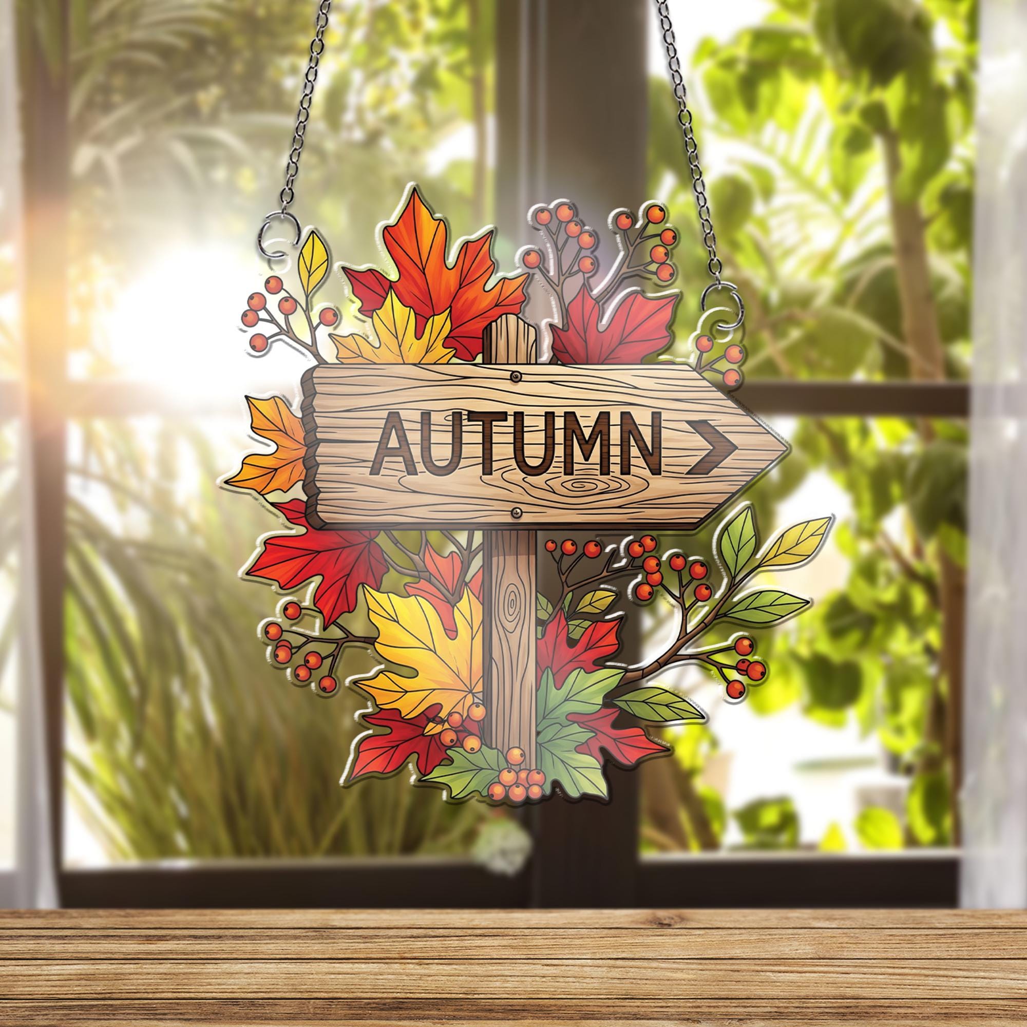 Autumn Arrow Sign Ornament, Rustic Fall Leaves Window Hanging, Farmhouse Thanksgiving Door Hanger, Seasonal Wall Decor