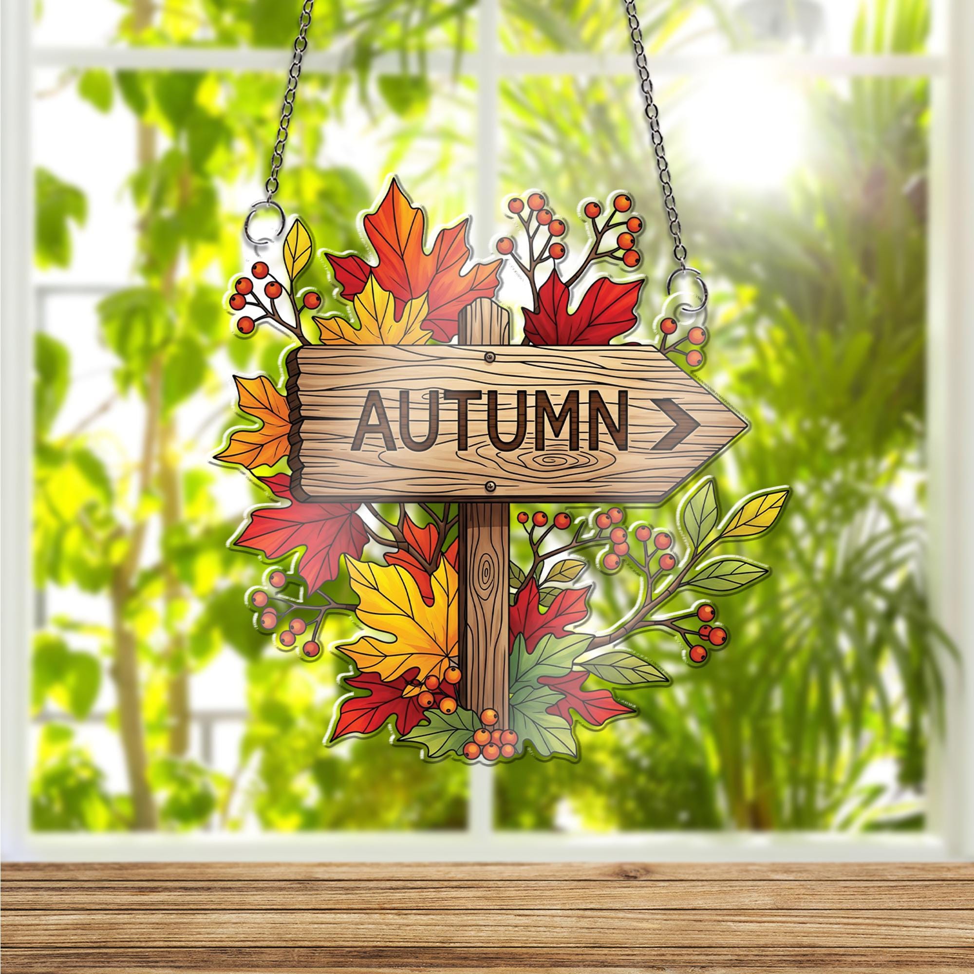 Autumn Arrow Sign Ornament, Rustic Fall Leaves Window Hanging, Farmhouse Thanksgiving Door Hanger, Seasonal Wall Decor
