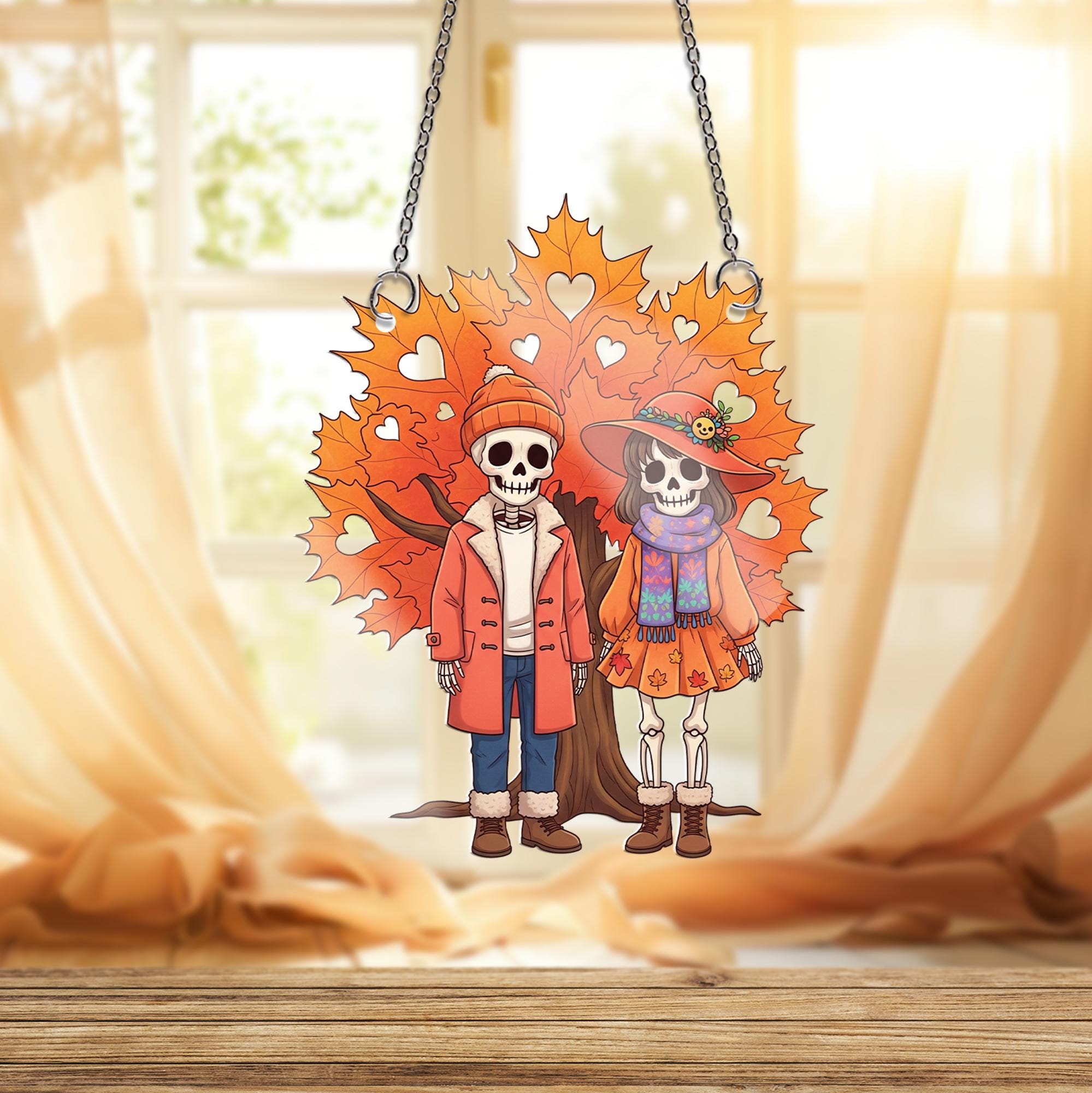 Skeleton Couple Ornament , Gothic Romance Wall Art, Creepy Cute Autumn Love Halloween Ornament, Fall Anniversary Gift