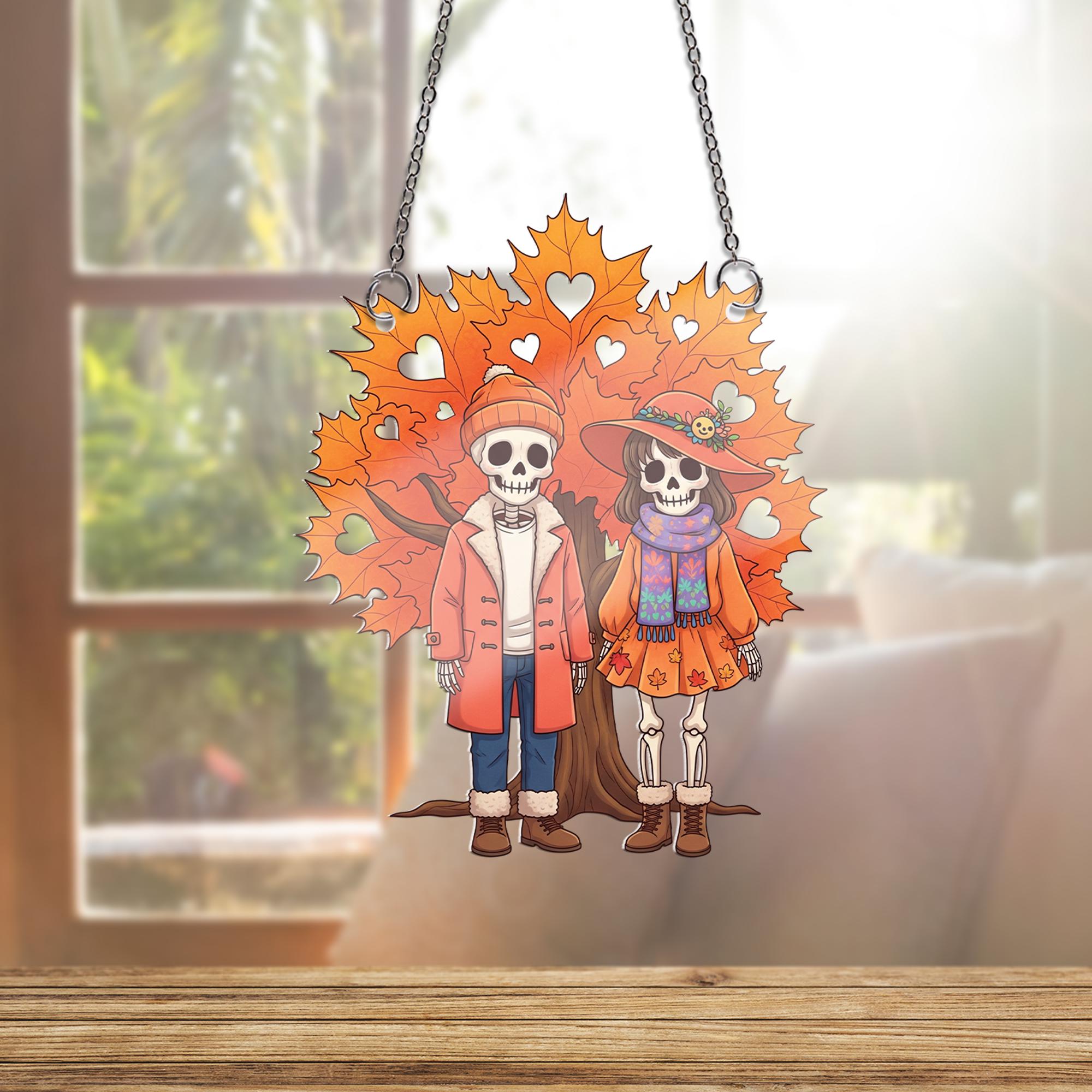 Skeleton Couple Ornament , Gothic Romance Wall Art, Creepy Cute Autumn Love Halloween Ornament, Fall Anniversary Gift