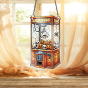 Halloween Claw Machine Ornament, Spooky Crane Game Ornament with Skulls, Stained Glass Effect Wall Art, Creepy Cute Game Room Decor