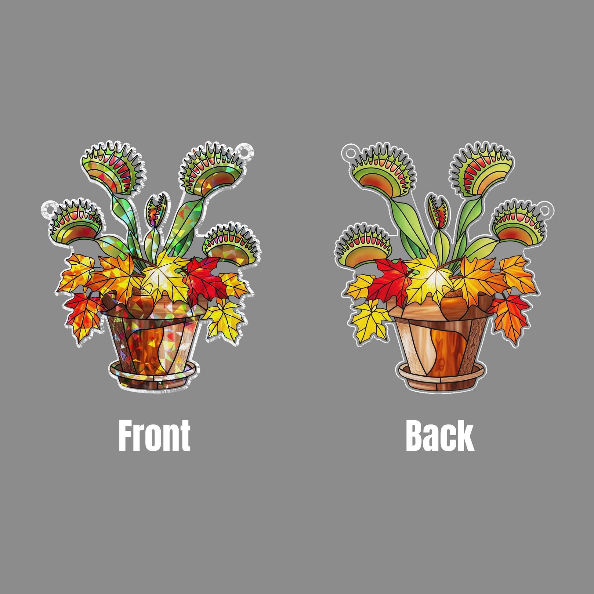 Venus Flytrap Autumn Hologram Window Hanging – Colorful Fall Plant Suncatcher, Unique Carnivorous Decor, Creepy Cute Halloween Gift