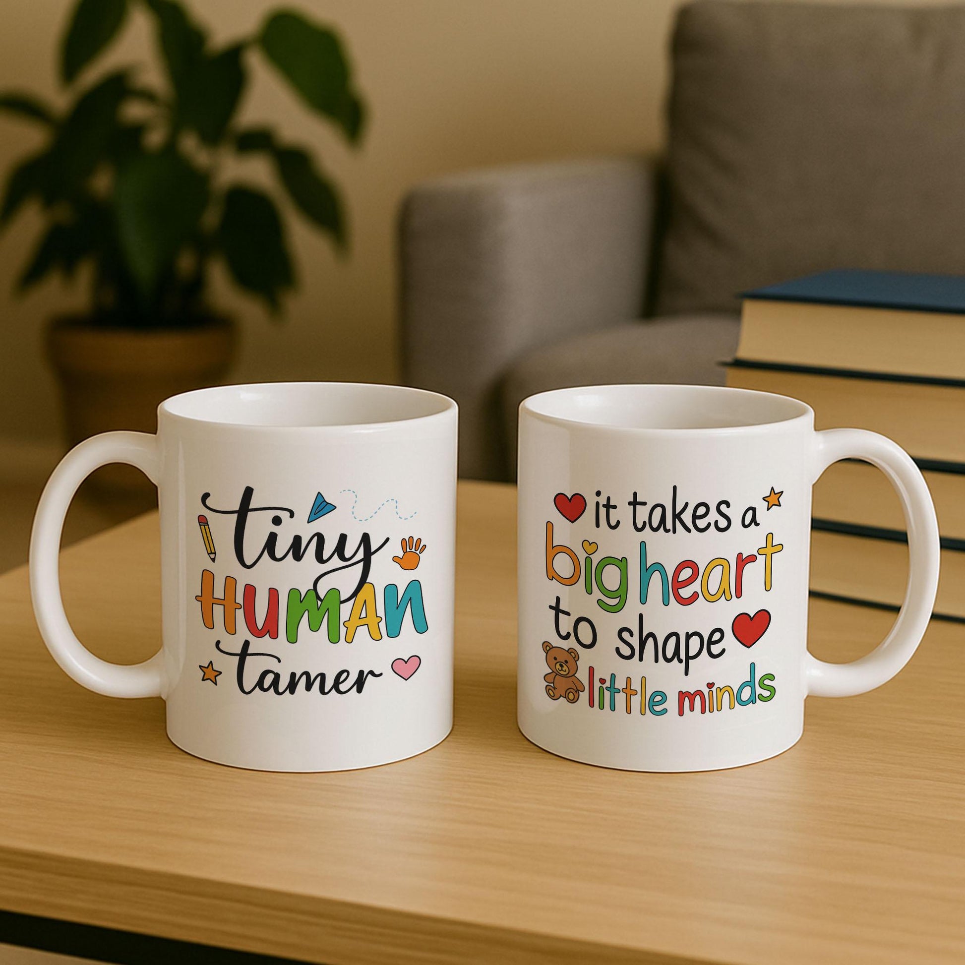 Lovely Tiny Human Tamer Mug, Big Heart Little Minds Mug, Teacher Appreciation Gift Set, Educator Thank You Present
