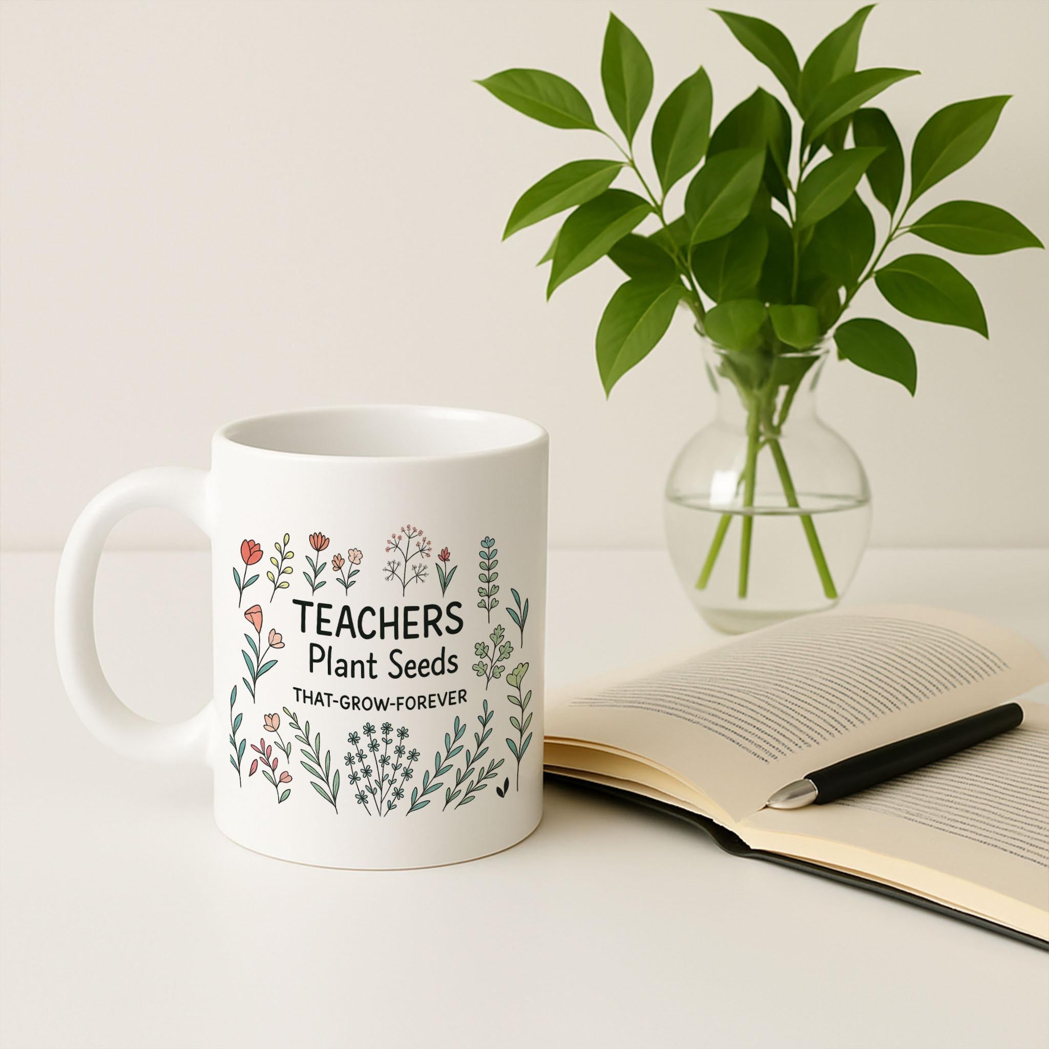 Teachers Plant Seeds Mug, Educator Gift, Floral Coffee Cup, Teacher Appreciation, Thank You Gift, School Staff Present