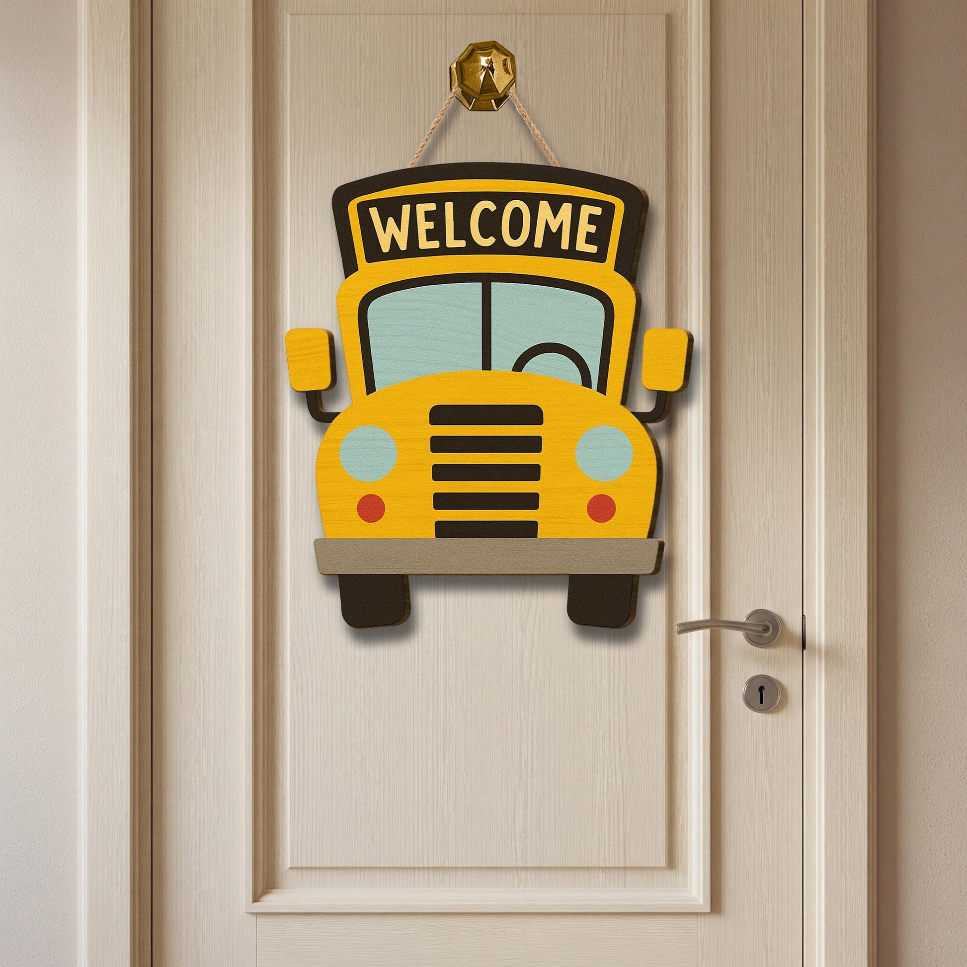 School Bus Welcome Door Sign – Cute Classroom Decor for Teachers, Back to School Wooden Hanger for Entryway or Bulletin Board, Teachers Gift