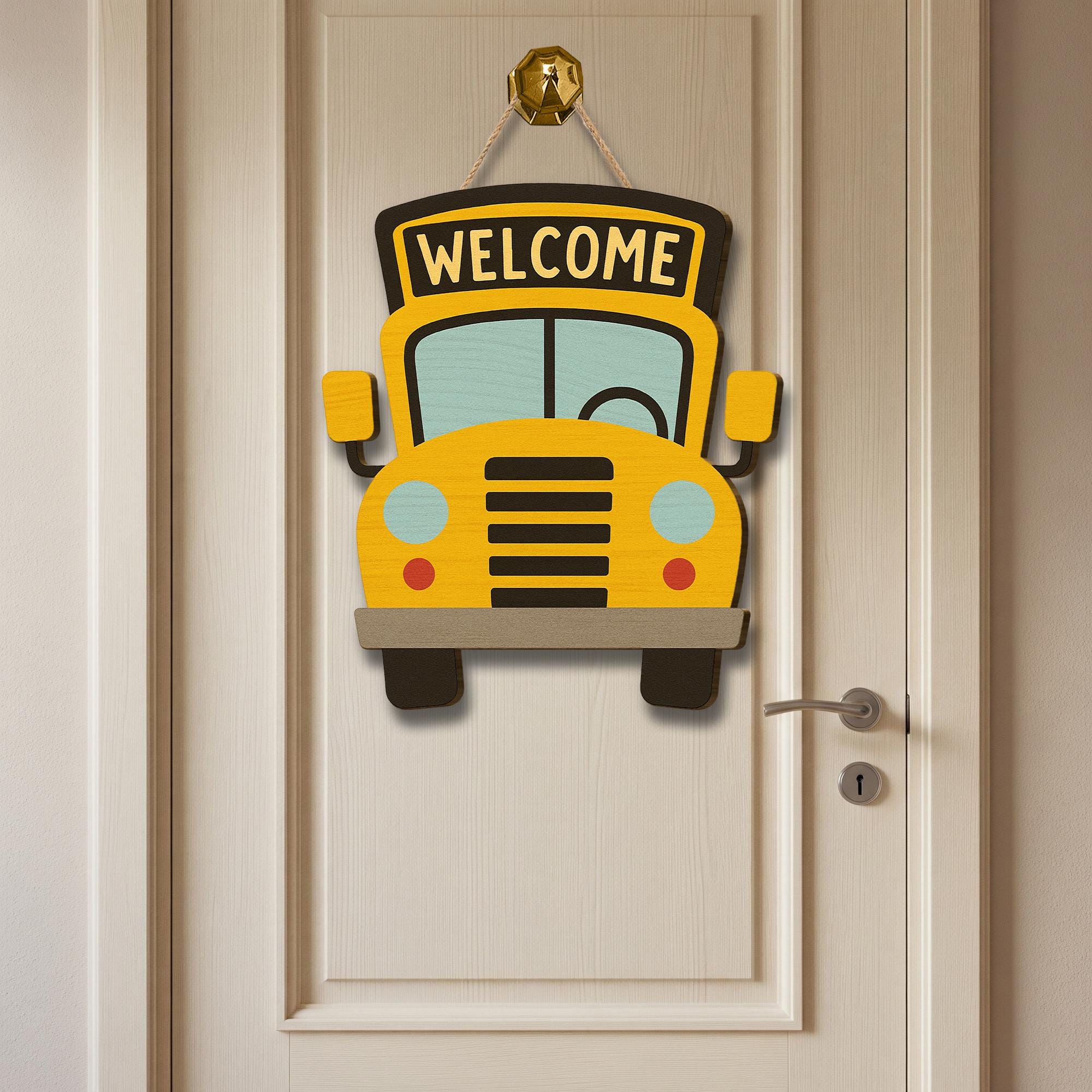 School Bus Welcome Door Sign – Cute Classroom Decor for Teachers, Back to School Wooden Hanger for Entryway or Bulletin Board, Teachers Gift