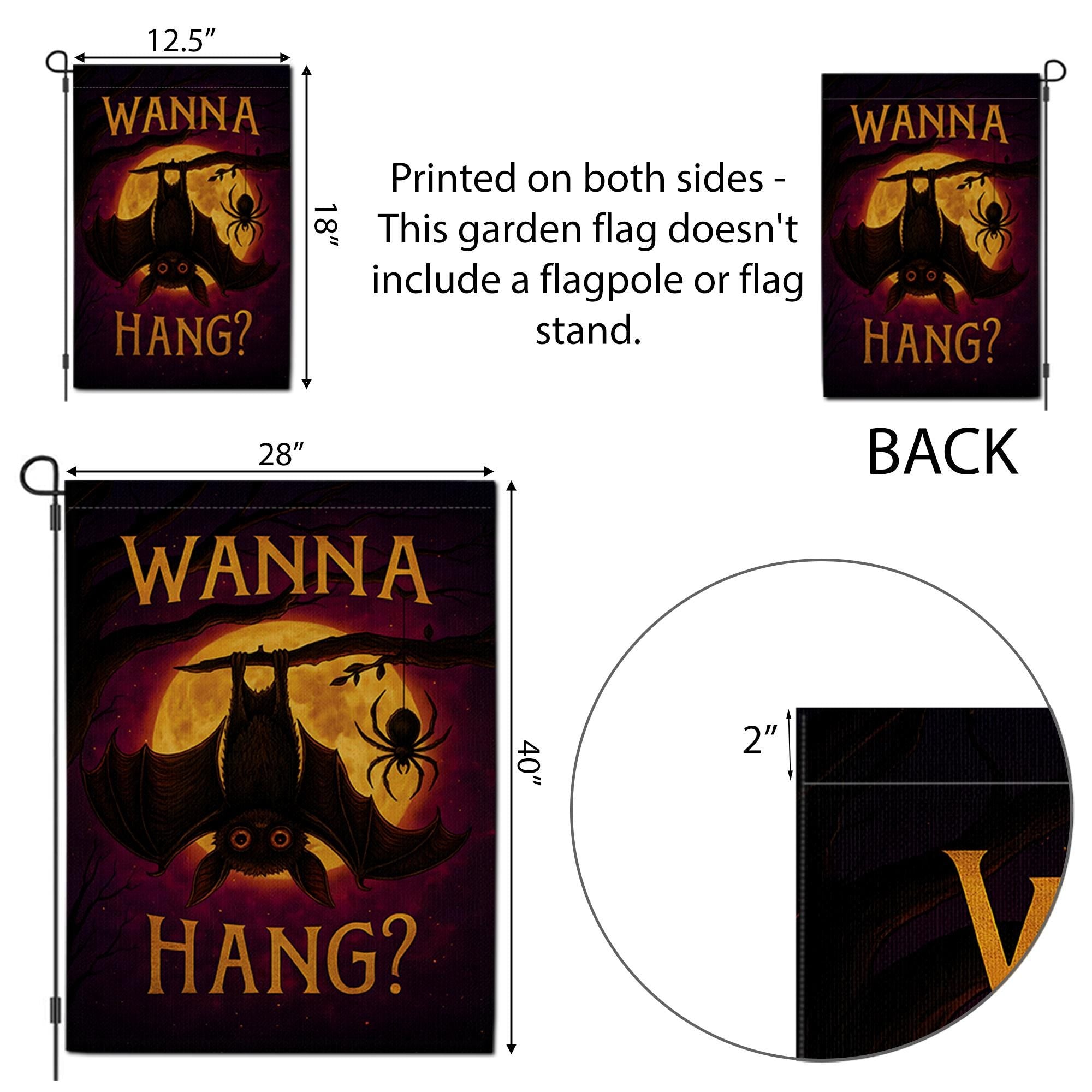 Wanna Hang Halloween Garden Flag – Funny Bat and Spider Yard Decor, Spooky Outdoor Decoration for Fall and Haunted House Vibes