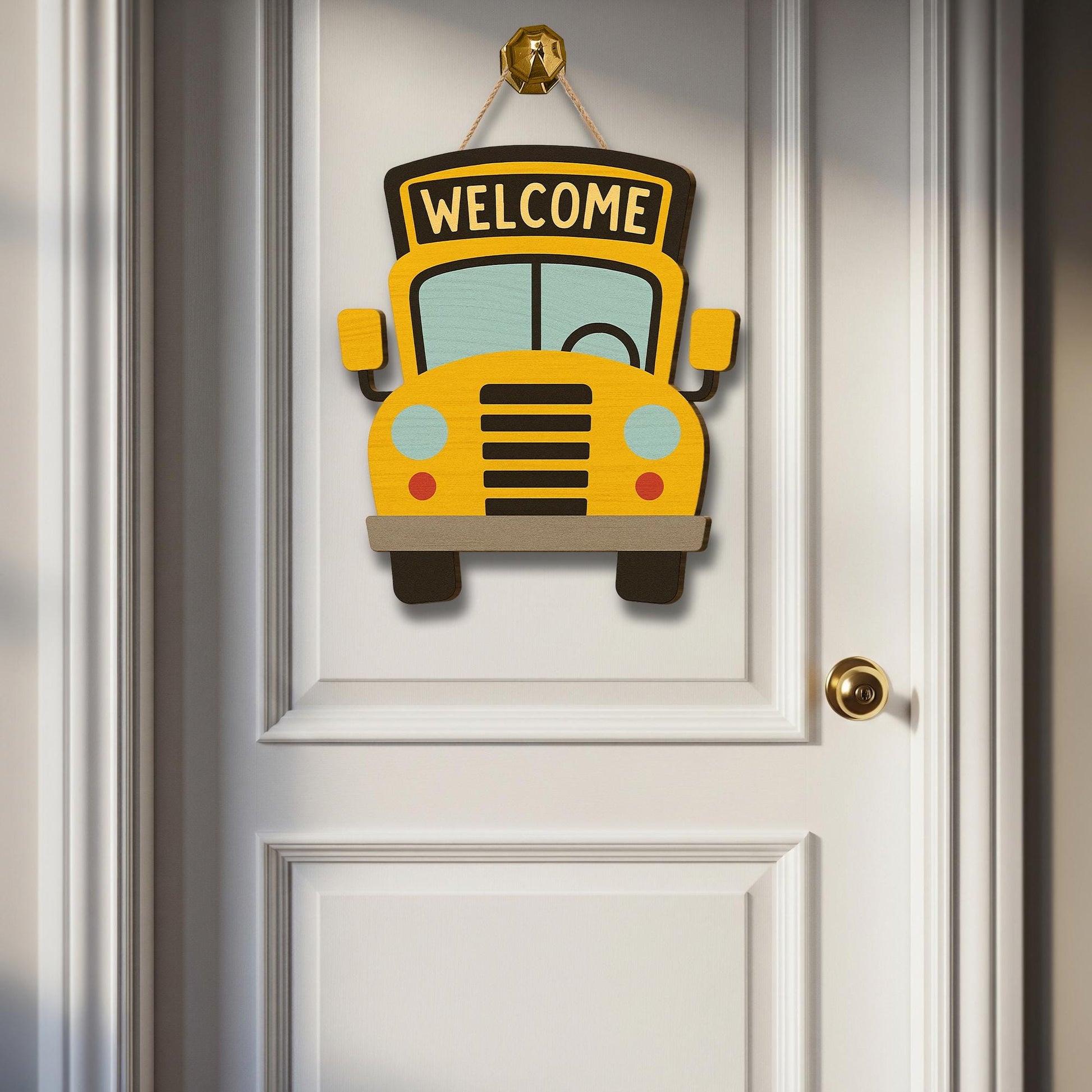 School Bus Welcome Door Sign – Cute Classroom Decor for Teachers, Back to School Wooden Hanger for Entryway or Bulletin Board, Teachers Gift