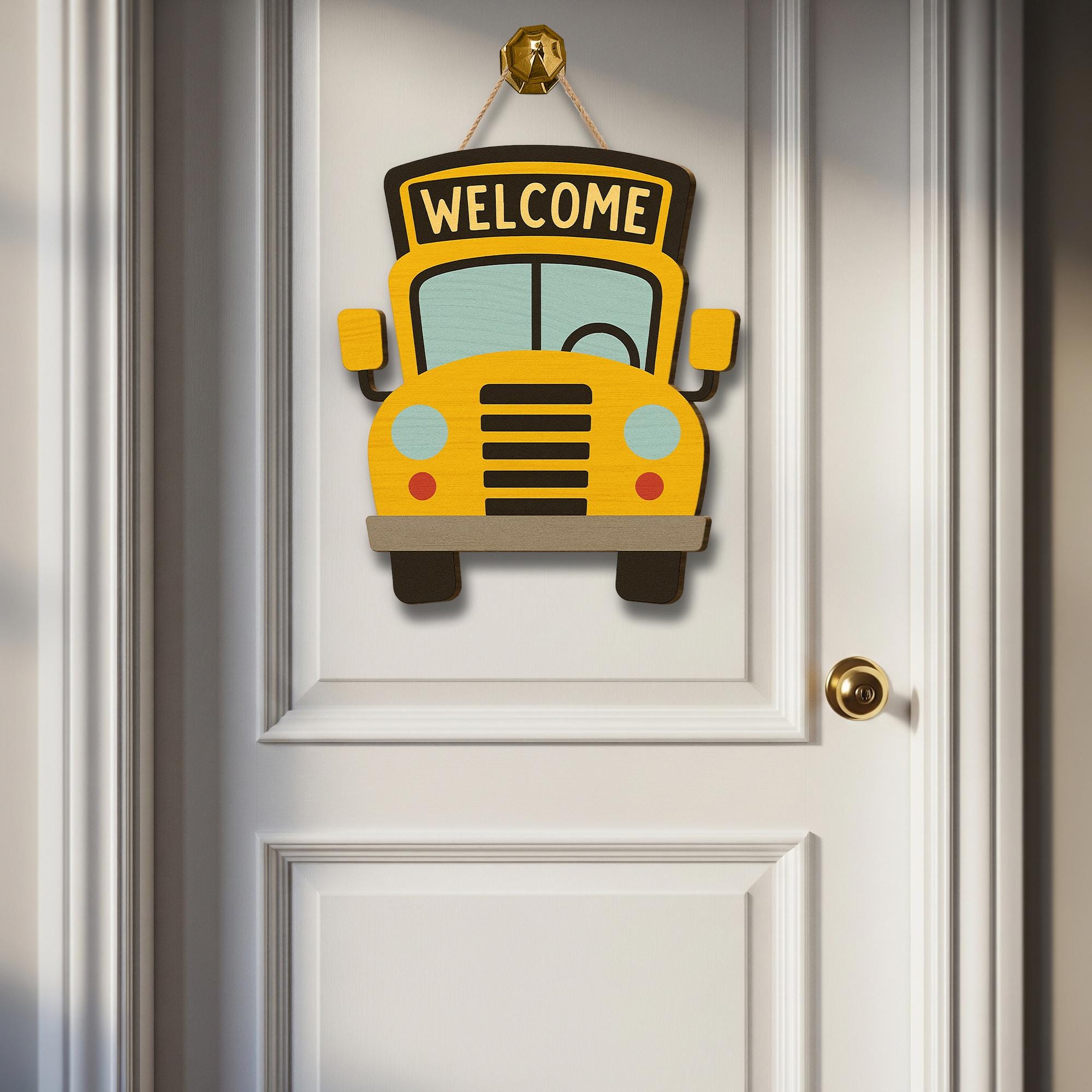 School Bus Welcome Door Sign – Cute Classroom Decor for Teachers, Back to School Wooden Hanger for Entryway or Bulletin Board, Teachers Gift
