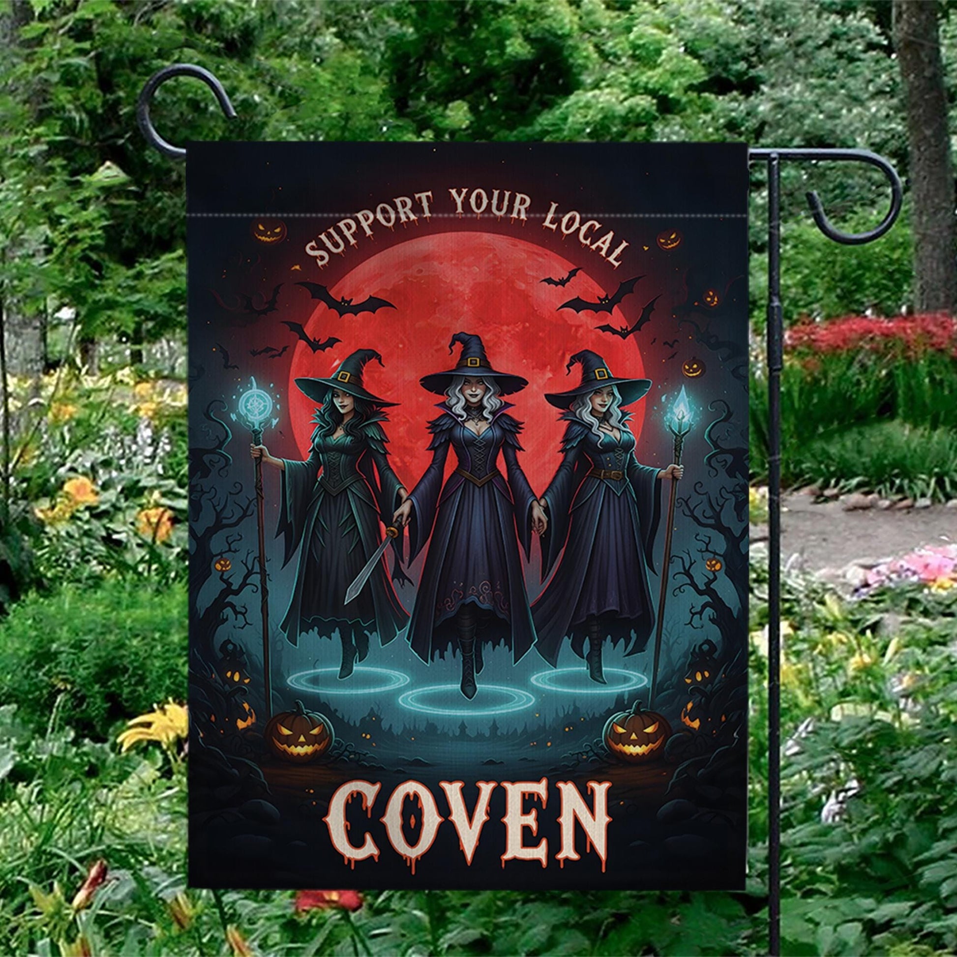 Support Your Local Coven Garden Flag – Witch Halloween Decor, Spooky Gothic Yard Banner, Witches Outdoor Sign for Halloween Vibes