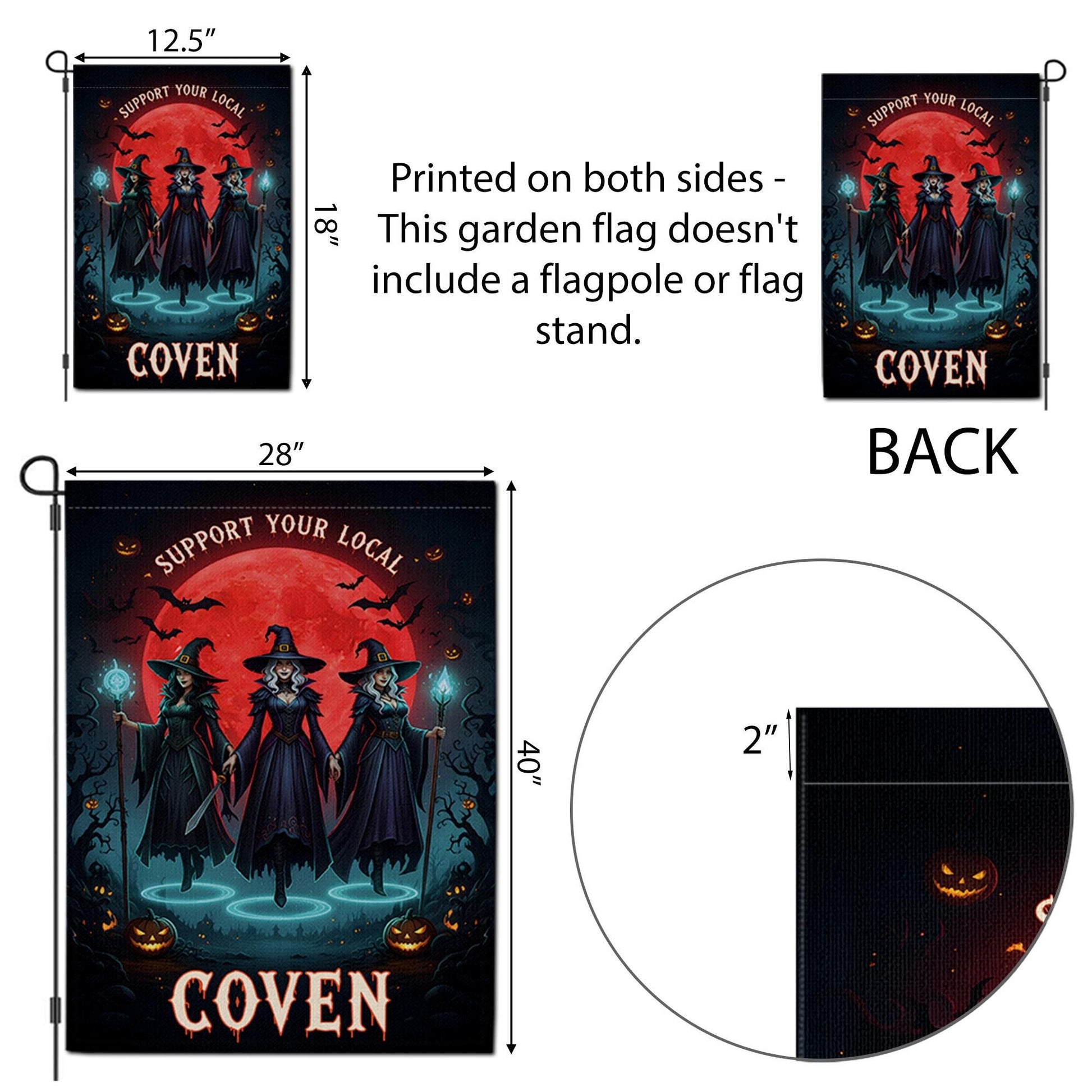 Support Your Local Coven Garden Flag – Witch Halloween Decor, Spooky Gothic Yard Banner, Witches Outdoor Sign for Halloween Vibes