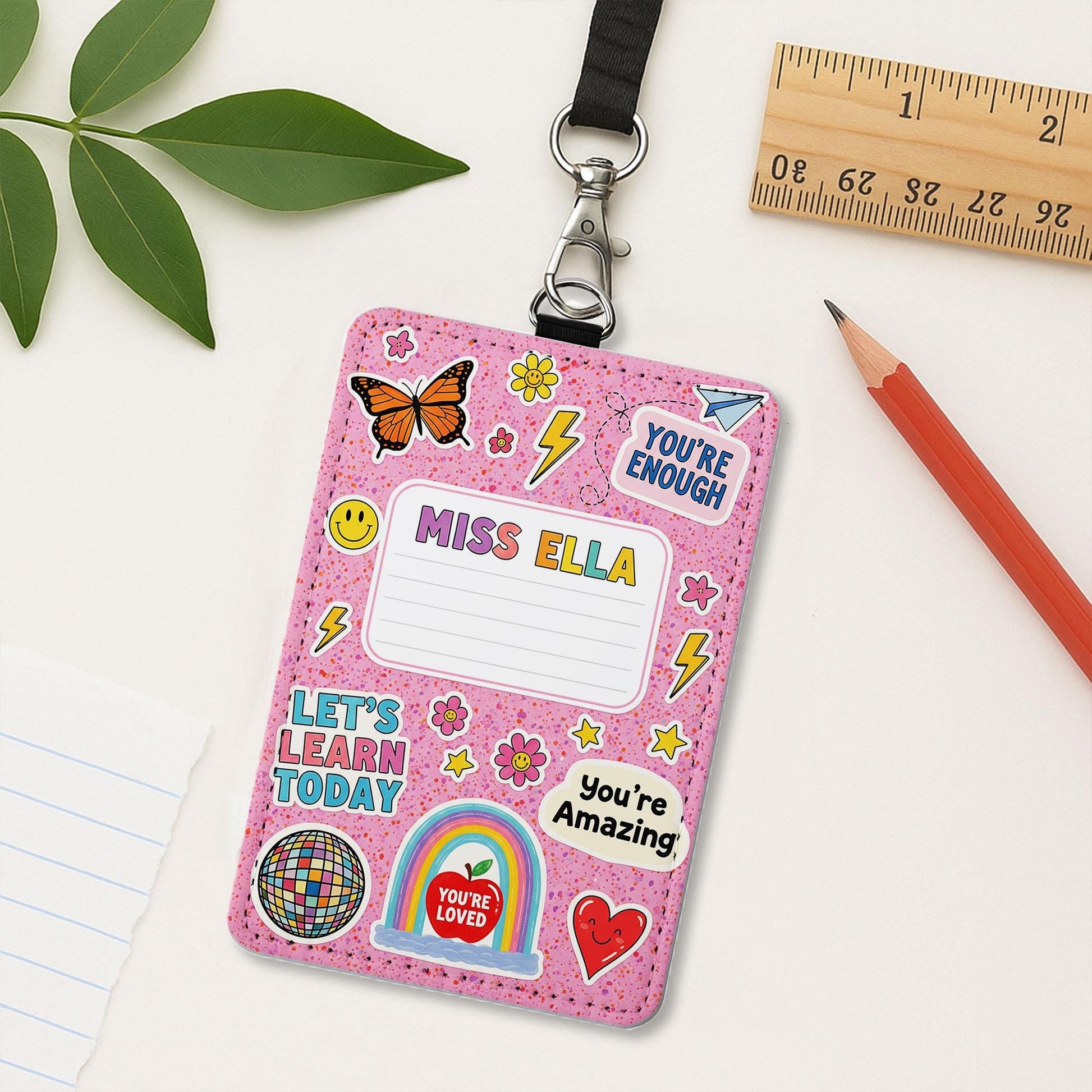 Teacher Badge Holder, Cute ID Badge, Teacher Lanyard, Rainbow Name Tag, Personalized Teacher Gift, Classroom Accessories