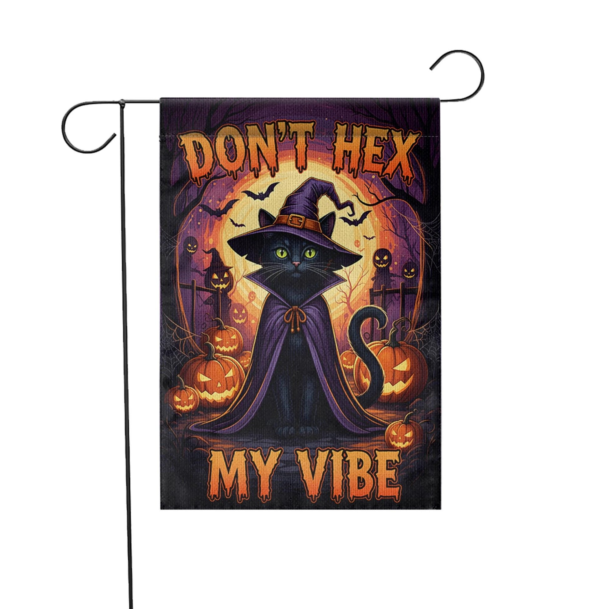 Don't Hex My Vibe Garden Flag, Funny Black Cat Halloween Yard Decor, Spooky Witchy Outdoor Banner, Whimsical Witch Cat Lover Gift