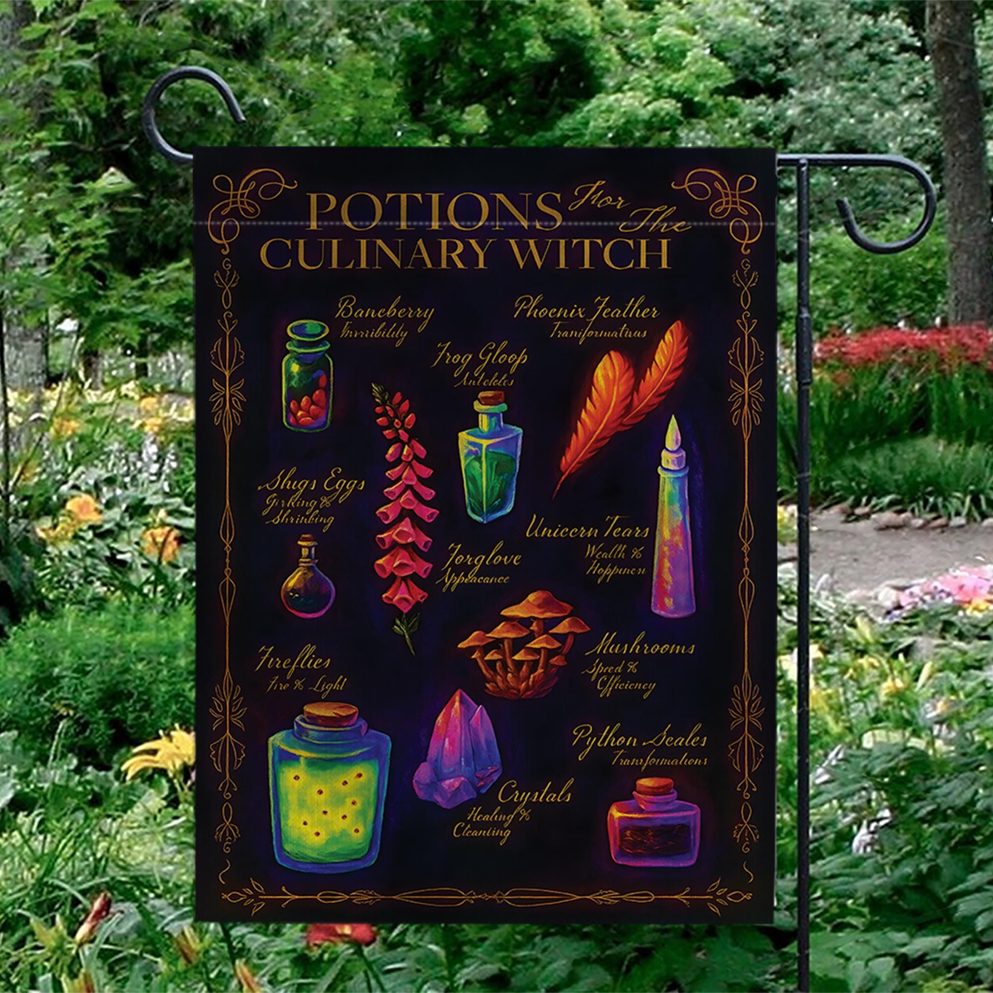 Culinary Witch Garden Flag, Halloween Potions Yard Decor, Witchy Cottagecore Welcome Banner, Spooky Season Outdoor Apothecary Art